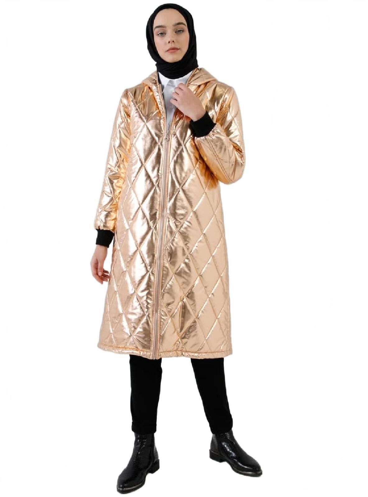 Unknown London Metallic Quilted Long Puffer Coat with Hood, Size 6 Size M / US 6-8 / IT 42-44 - 2 Thumbnail