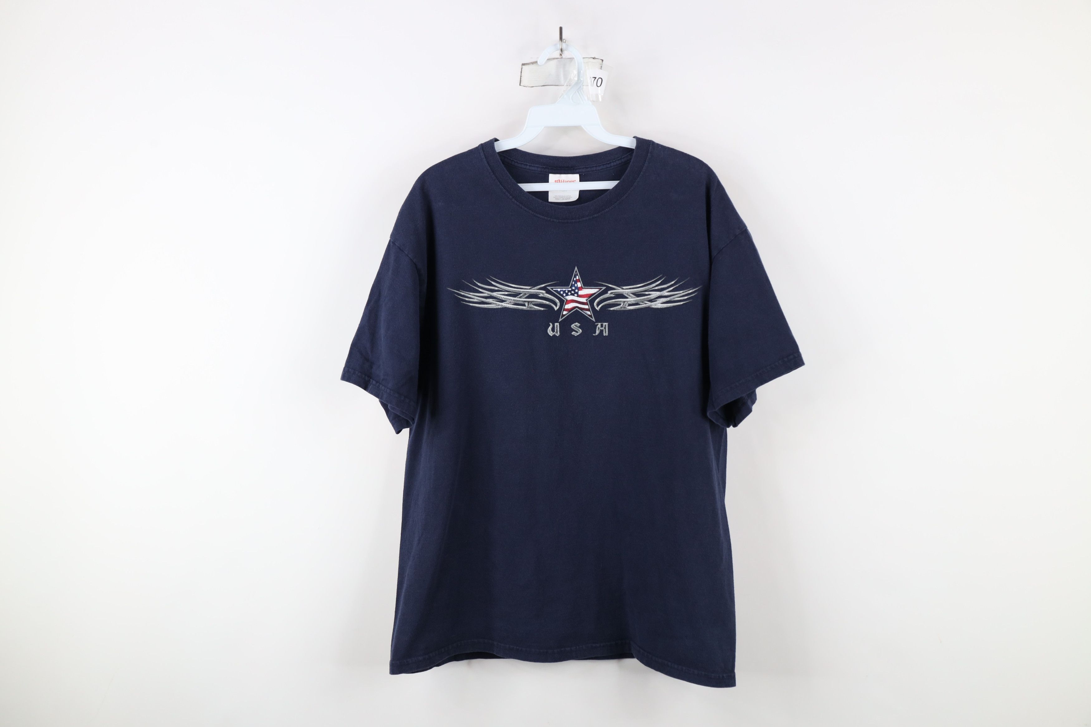 Vintage Vintage Y2K Streetwear Flag Eagle Tribal T-Shirt Navy Blue Size US L / EU 52-54 / 3 - 1 Thumbnail