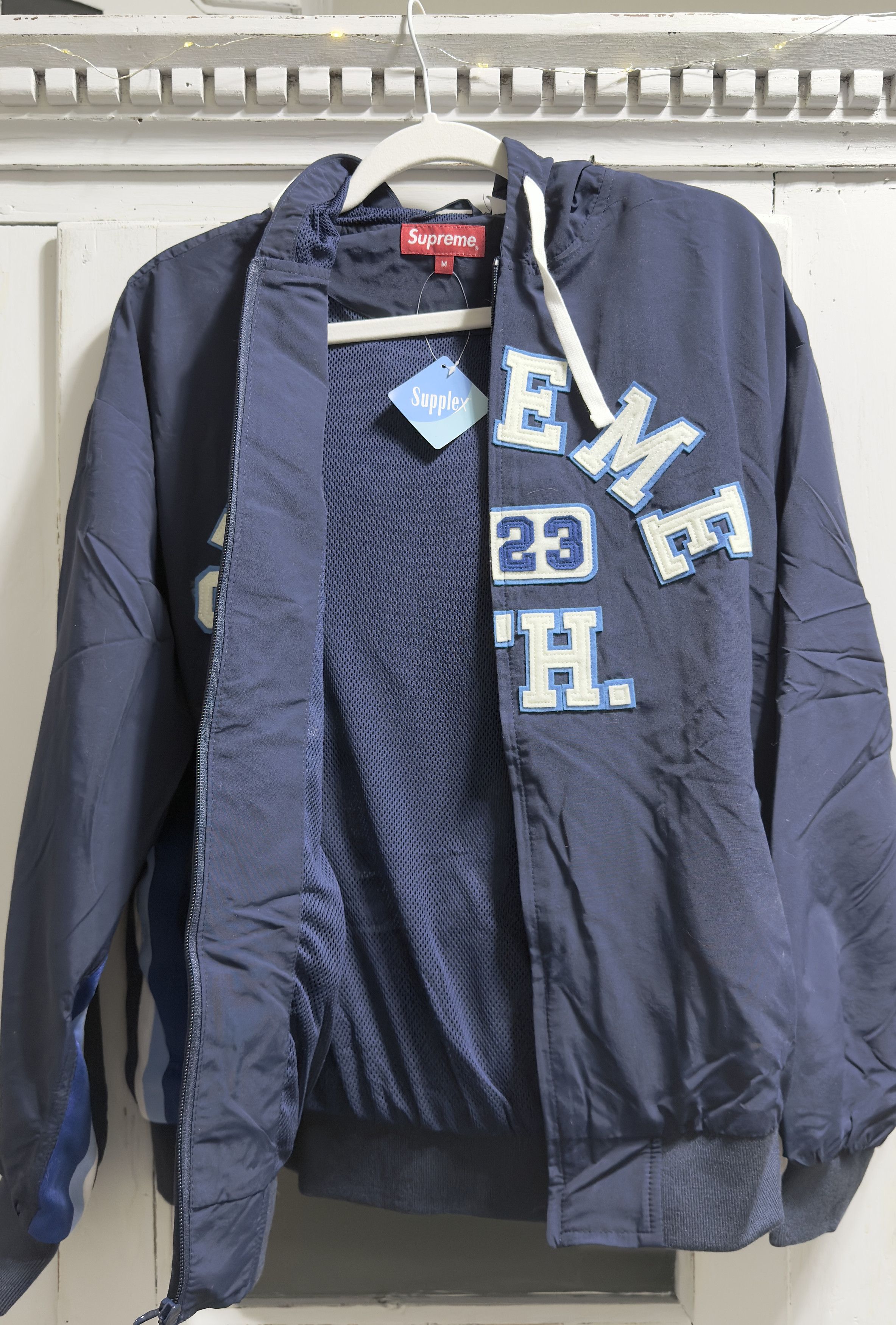 Supreme Navy Appliqué Hooded Track Jacket Size US M / EU 48-50 / 2 - 2 Thumbnail