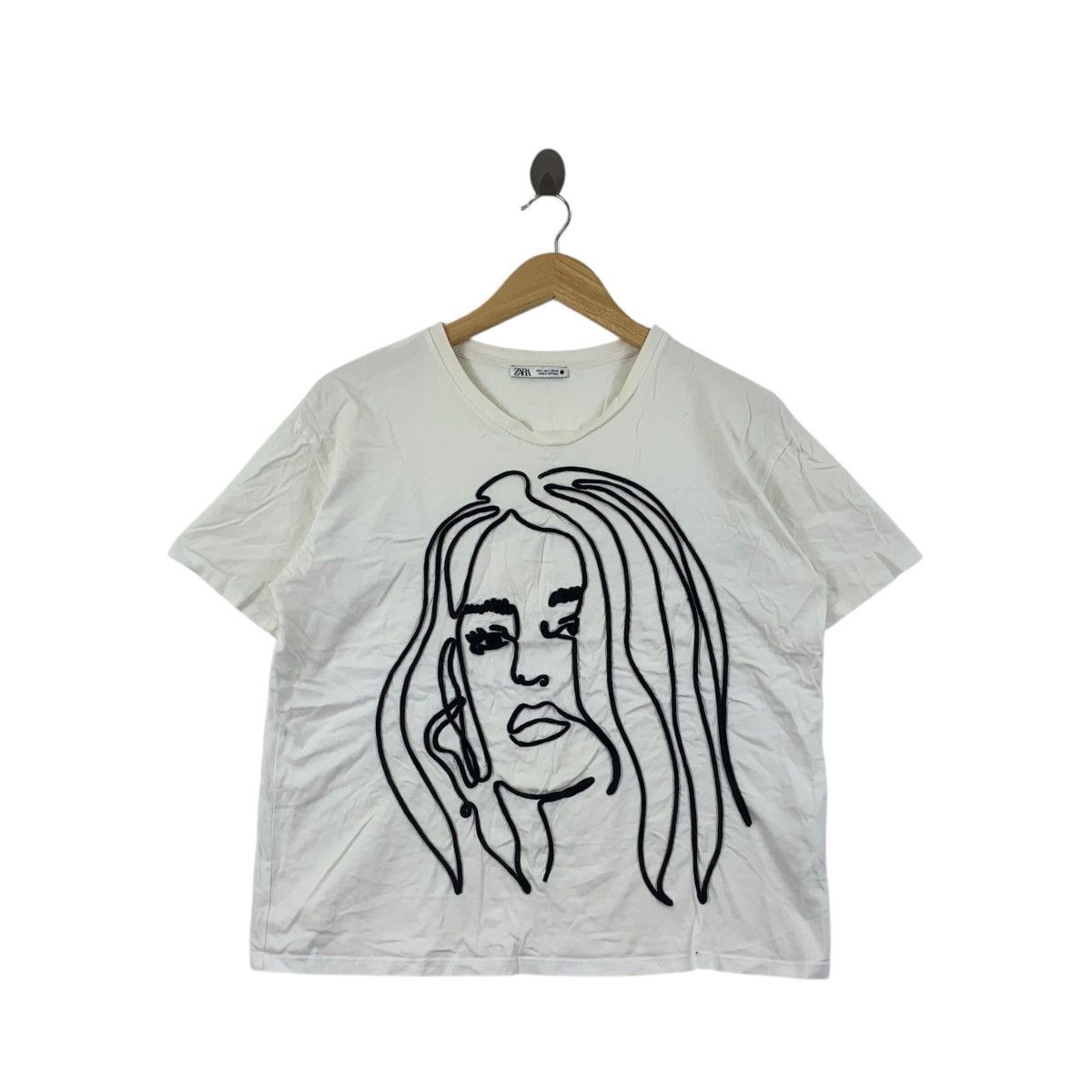 Zara ZARA PORTUGAL Girl Face Illustration Embossed Logo Tee Size L / US 10 / IT 46 - 1 Thumbnail