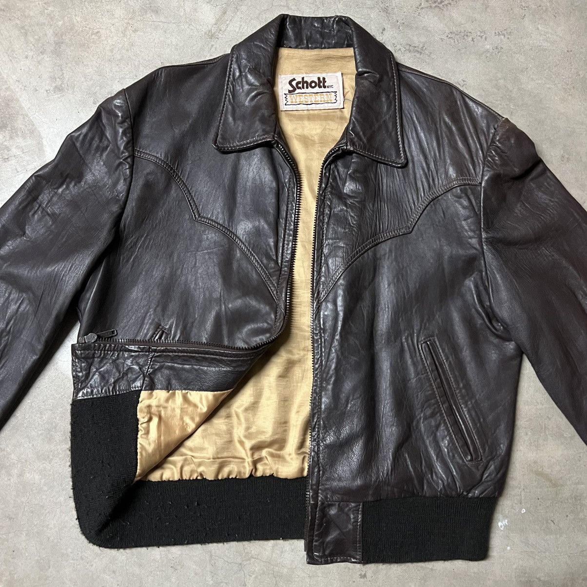 Schott × Vintage Vintage 70’s Schott NYC 🇺🇸 “Western” Brown Leather Jacket Size US L / EU 52-54 / 3 - 2 Thumbnail