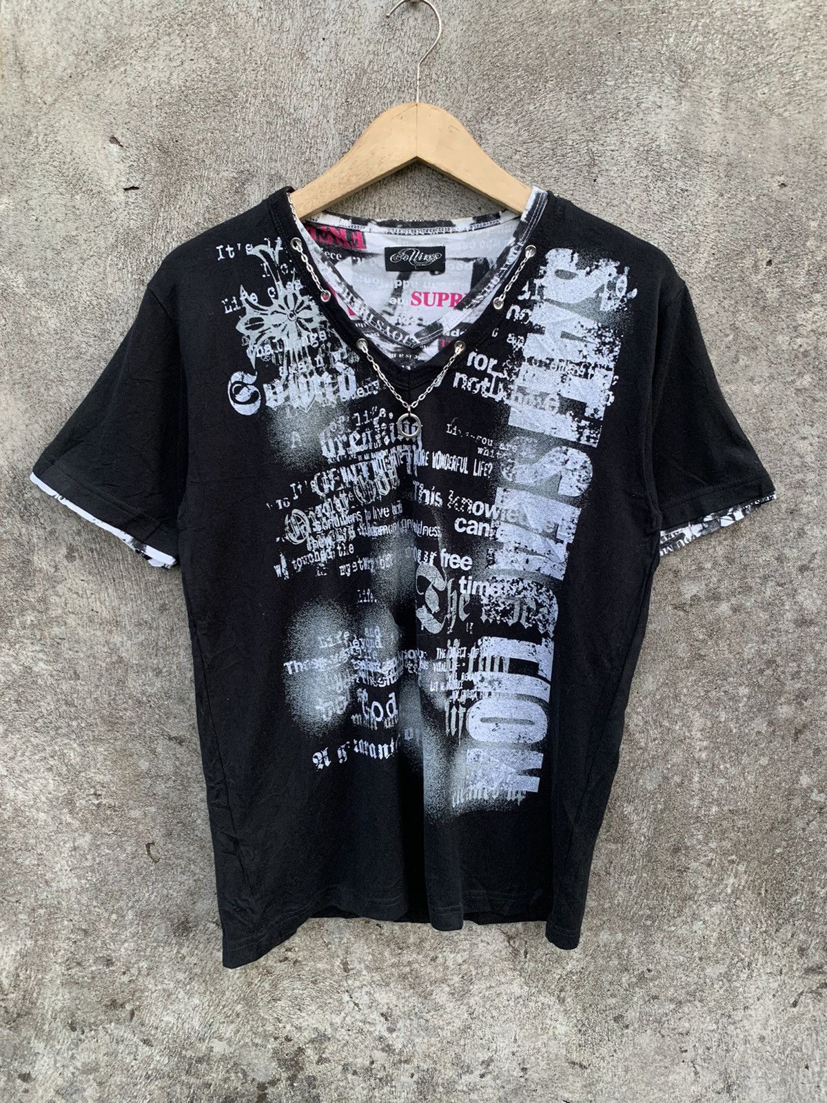 Y2k Collins double layer poem ring necklace punk tshirt