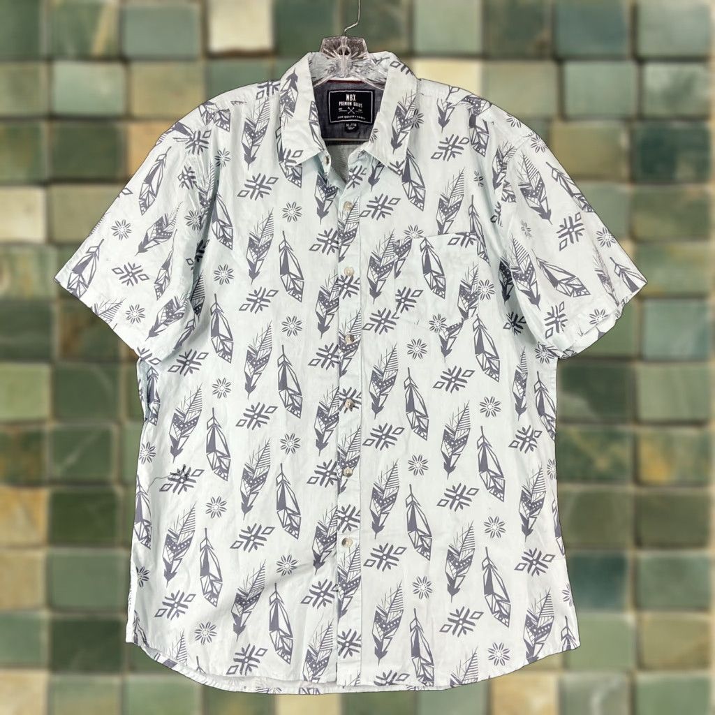 Vintage MBX Premium Goods Button-Up Shirt Men XL Blue Feathers Short Sleeve Size US 36 / EU 52 - 1 Thumbnail
