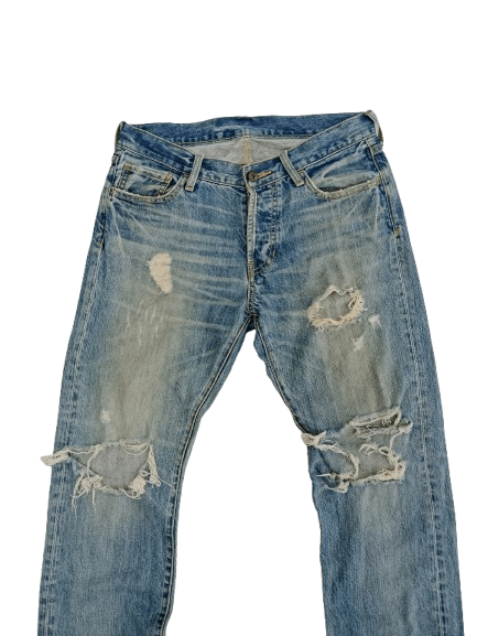 Japanese Brand The Stooge & Co Distressed Jeans Blue Denim Size US 31 - 3 Thumbnail