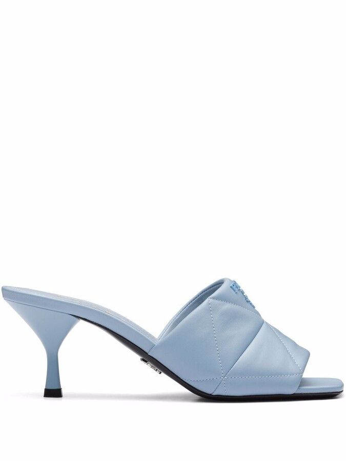 Prada oc11z0625 Quilted Nappa Leather Heeled Sandals in Blue Size US 11 / IT 41 - 1 Thumbnail