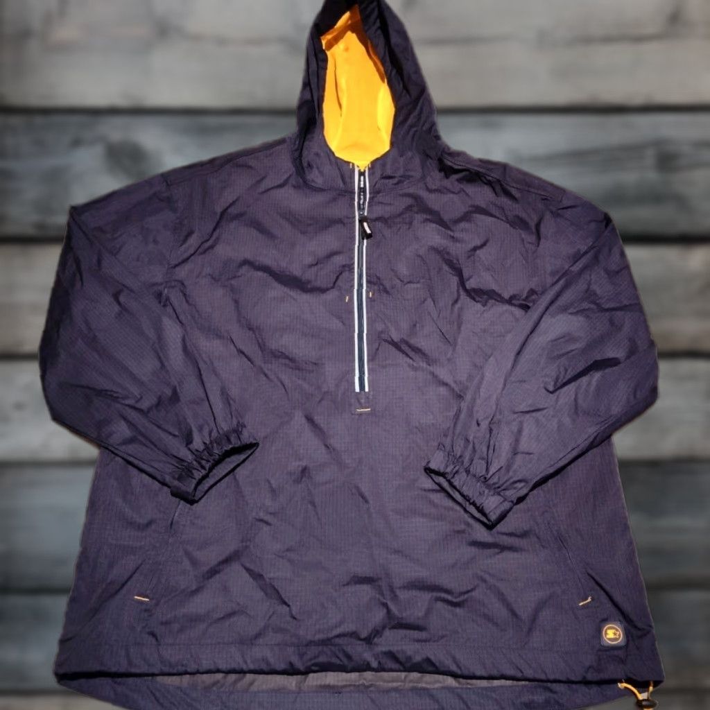 Starter VINTAGE Starter Windbreaker Jacket Mens Large Navy Blue 1/2 Zip Hooded Breathable Lightweight Logo Zipper Embroidered Size US L / EU 52-54 / 3 - 1 Thumbnail