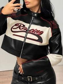 Other Women’s Cropped Racing Style Leather Jacket Size M / US 6-8 / IT 42-44 - 2 Thumbnail