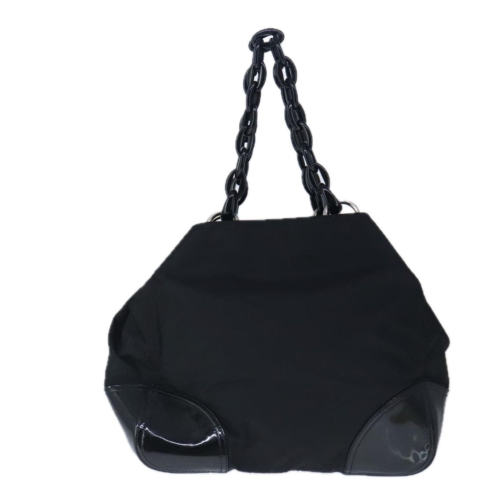 Prada Chain Tote Black Nylon Patent Leather