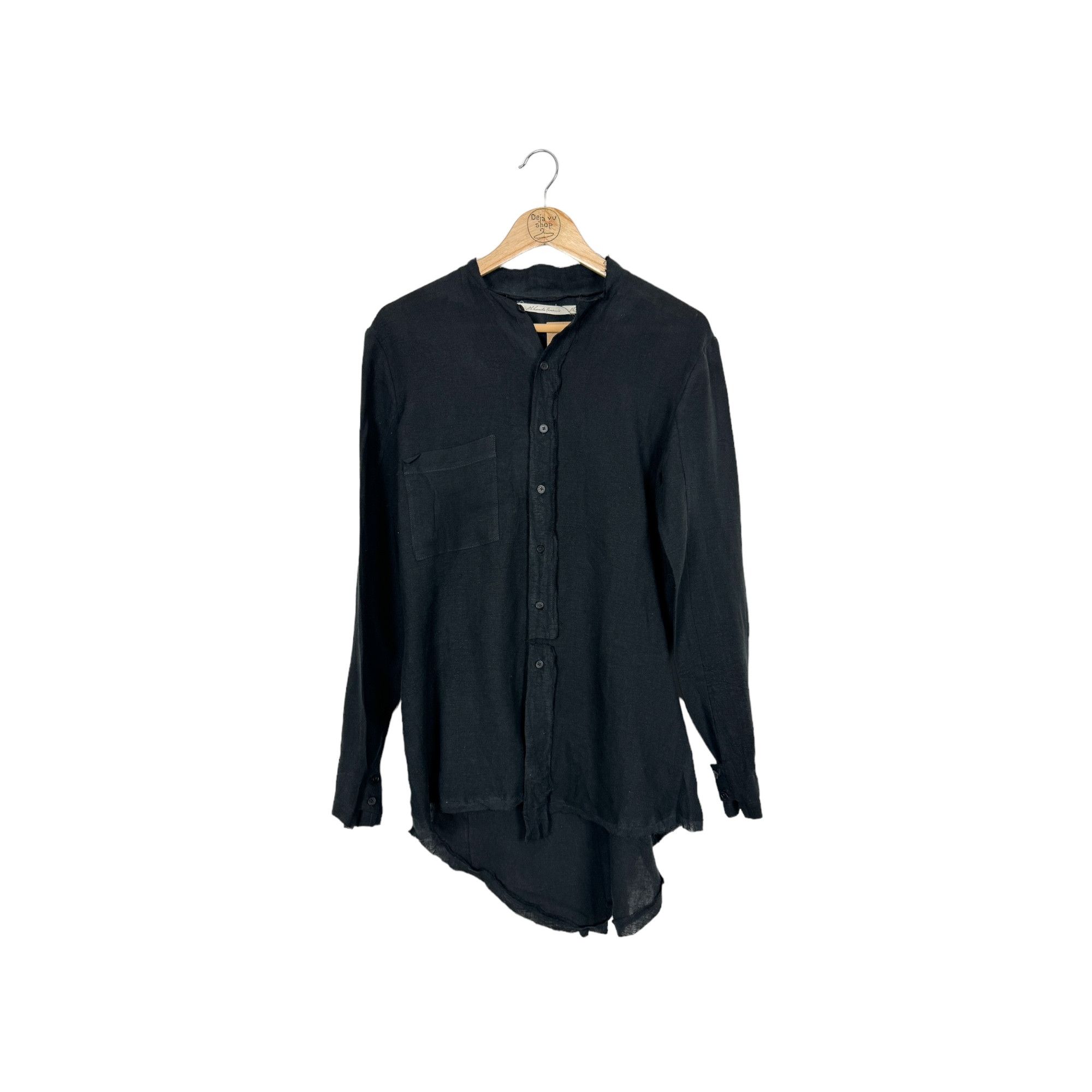 image of Aleksandr Manamis Asymmetric Linen Shirt Size 1 in Black, Women's