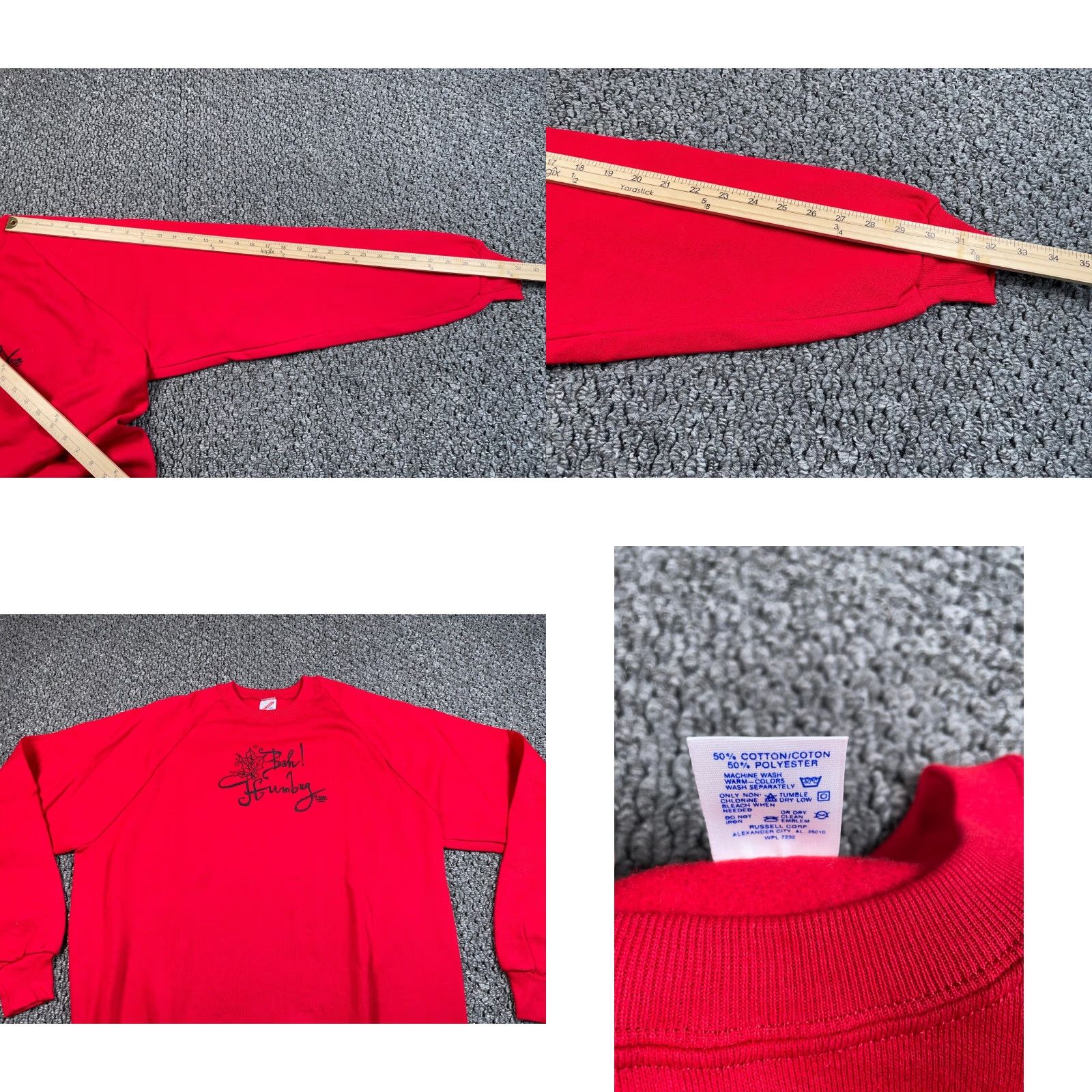 Jerzees VINTAGE Jerzees Christmas Carol Bah Humbug Sweatshirt Adult 2XL Red Raglan Sleeves 90s Size XXL / US 16-18 / IT 52-54 - 8 Thumbnail