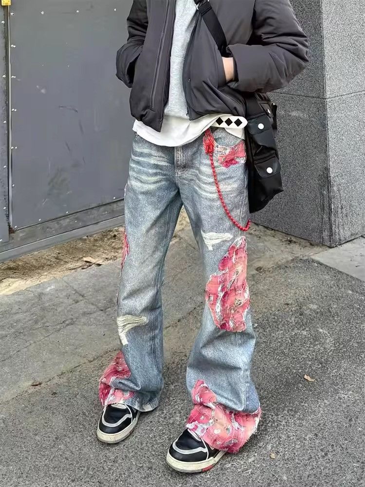 Japanese Brand Design printed patchwork flared jeans Size US 29 - 1 Thumbnail