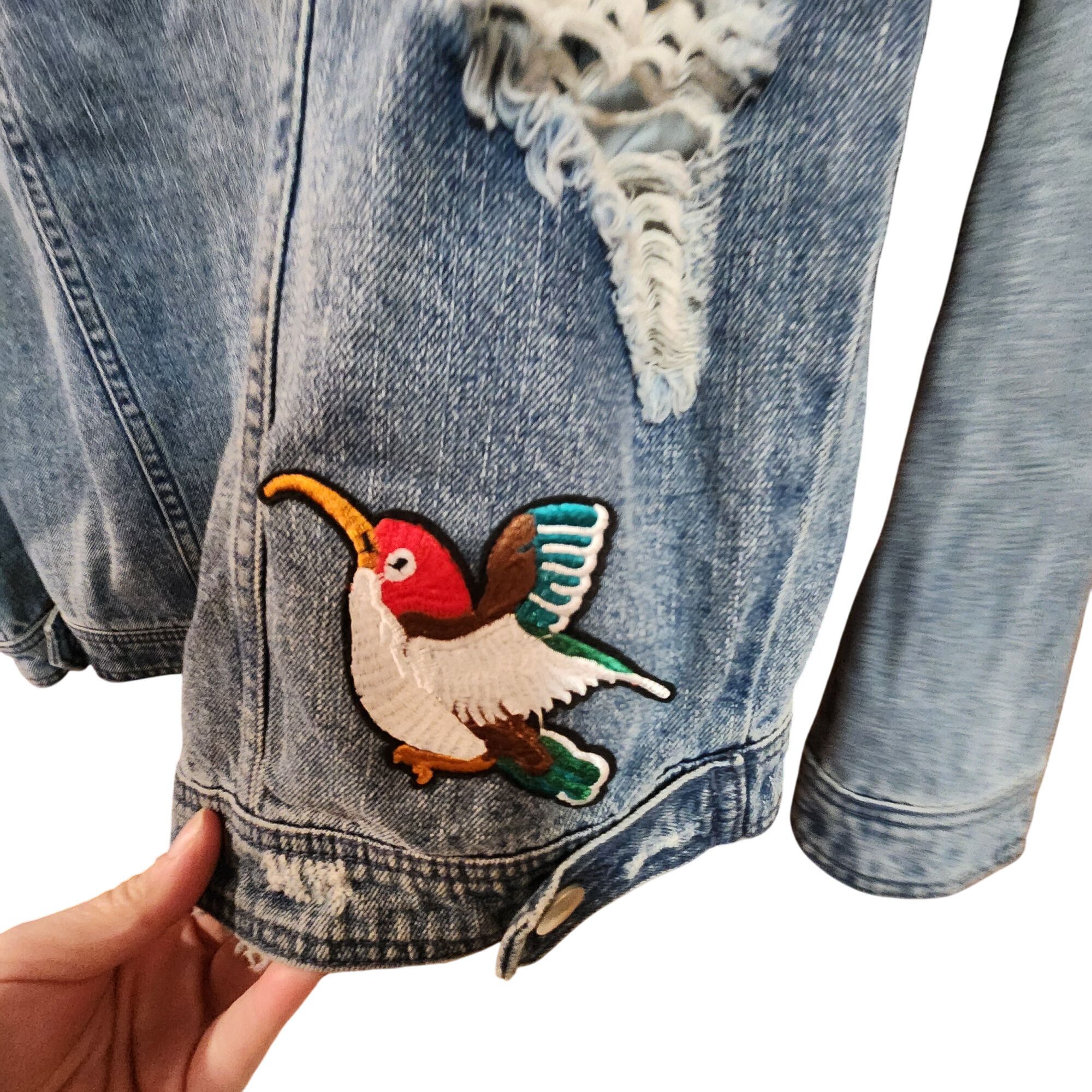 Other Distressed Denim Jacket With Embroidered Patches & Stud Deta Size M / US 6-8 / IT 42-44 - 4 Thumbnail