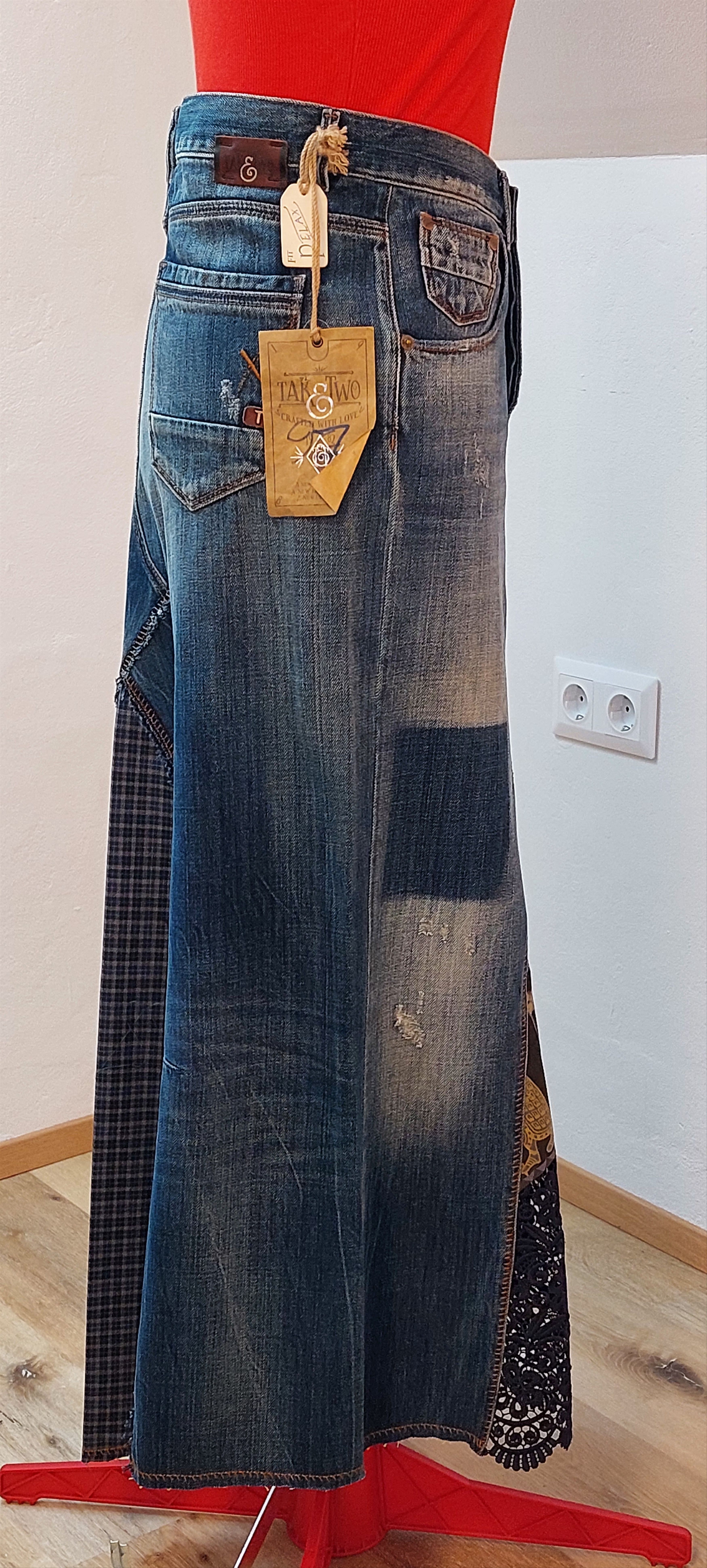 Vintage Y2K Reconstructed Denim Maxi Skirt 31" Size 31" - 13 Thumbnail