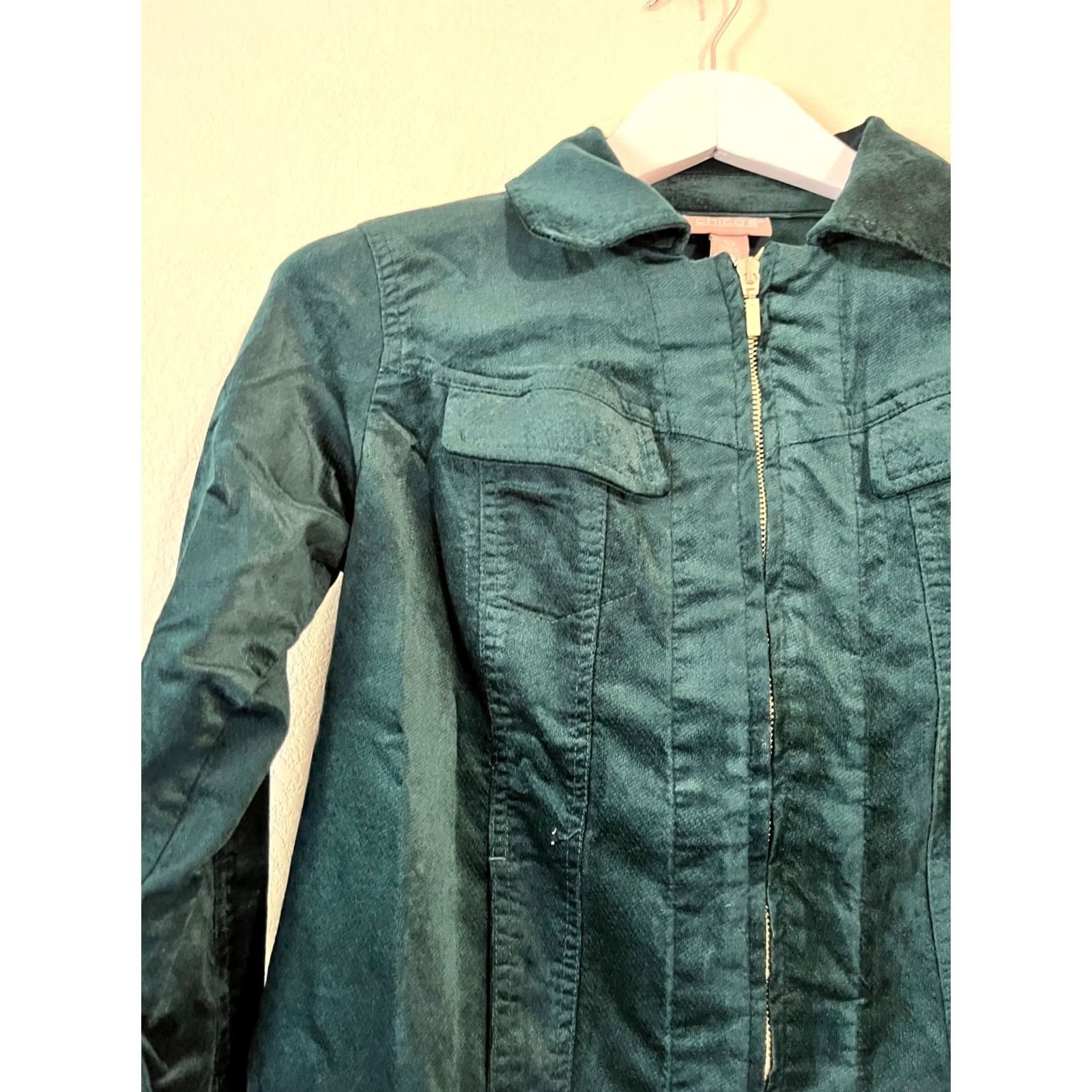 Vintage Chico's Womens Full-Zip Casual Jacket Size 0 Teal Cotton Blend Stretch Pockets Jacket Women XS? Size XS / US 0-2 / IT 36-38 - 2 Thumbnail
