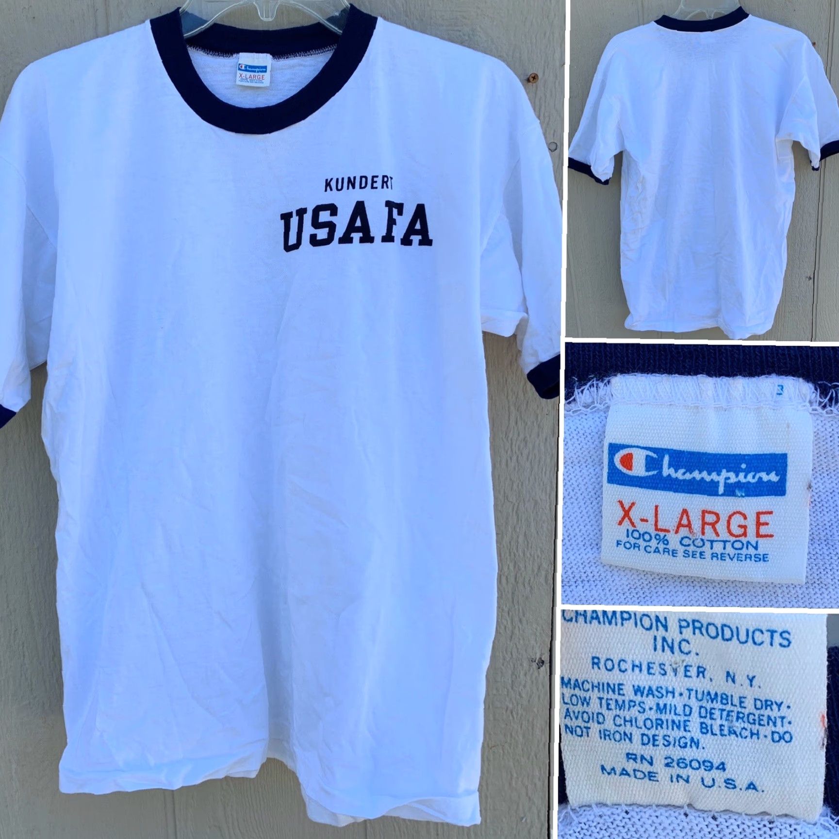 Champion VINTAGE Champion USAFA T Shirt Ringer Tee XL Men White 100% Cotton Short Sleeve Military/Landgirl Decade 1970s Size US XL / EU 56 / 4 - 2 Thumbnail