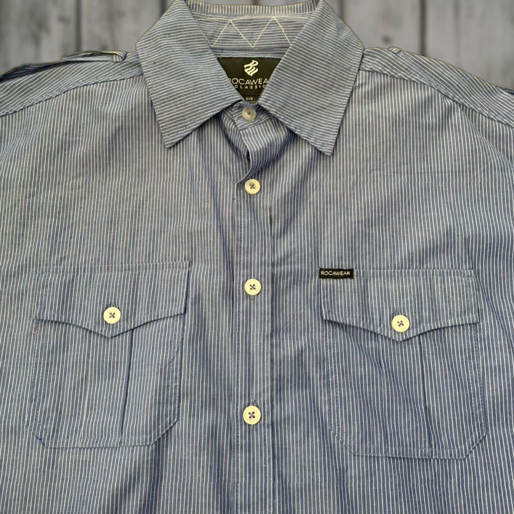 Rocawear Rocawear Shirt Mens 3XB Button-Up Short Sleeve Blue Pinstripe Y2K Retro NEW Shirt Big & Tall Men 3XB Blue Casual Size US XXL / EU 58 / 5 - 1 Thumbnail