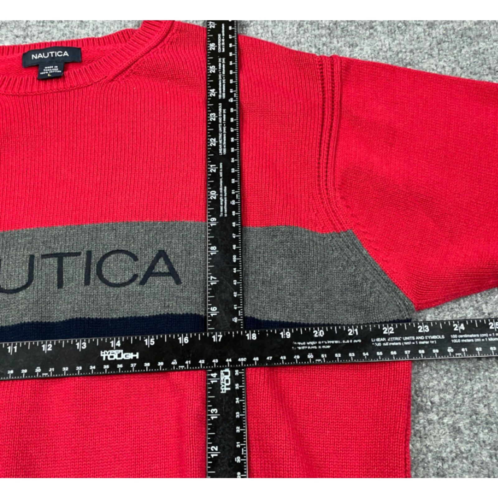 Nautica VINTAGE Nautica Sweater Adult Large Red Gray Spell Out Chunky Knit Cotton Y2K Streetwear Size US L / EU 52-54 / 3 - 4 Thumbnail