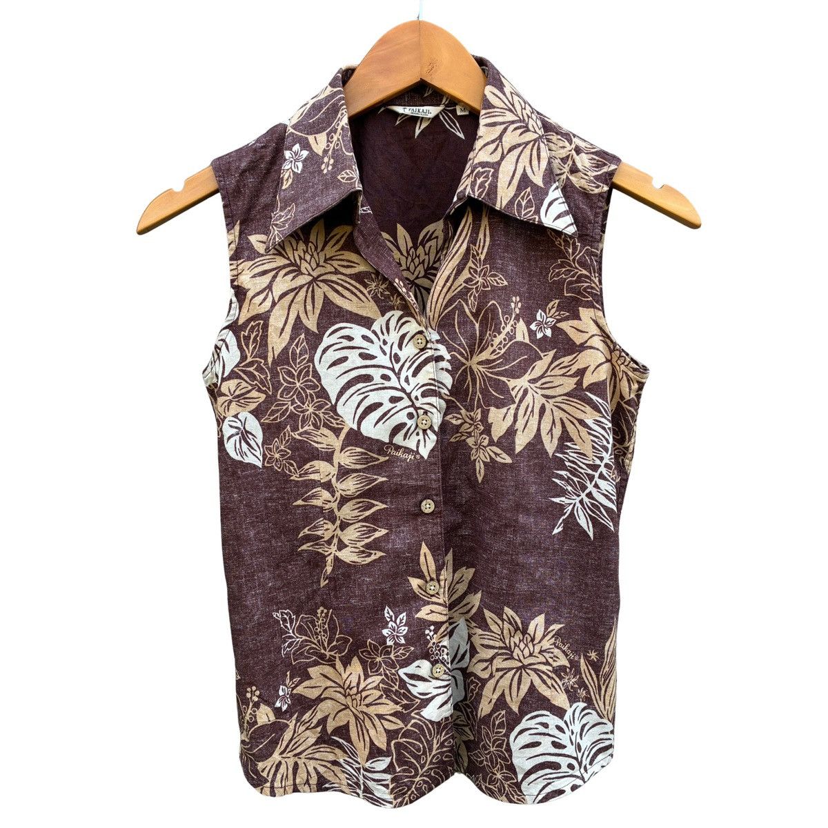 Japanese Brand Paikaji Sleeveless Aloha Shirt Tropical Monstera Leaf Cotton Size M / US 6-8 / IT 42-44 - 1 Thumbnail