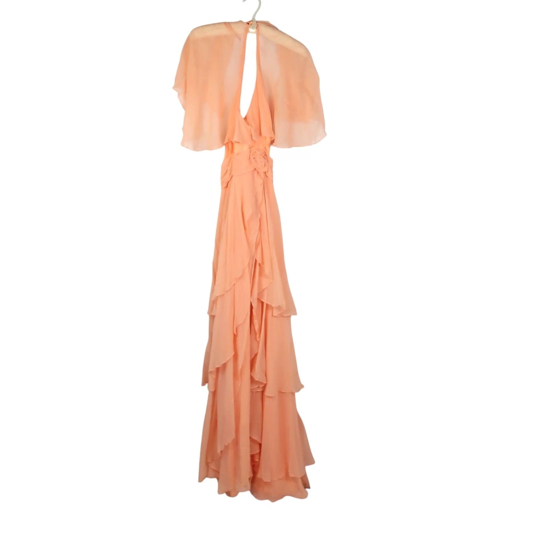 Vintage VINTAGE 70s Peach Orange Chiffon Ruffle Maxi Dress Formal Gown XS Women Sleeveless Halter Wedding Bohemian 70s Strapless? Size XS / US 0-2 / IT 36-38 - 3 Thumbnail