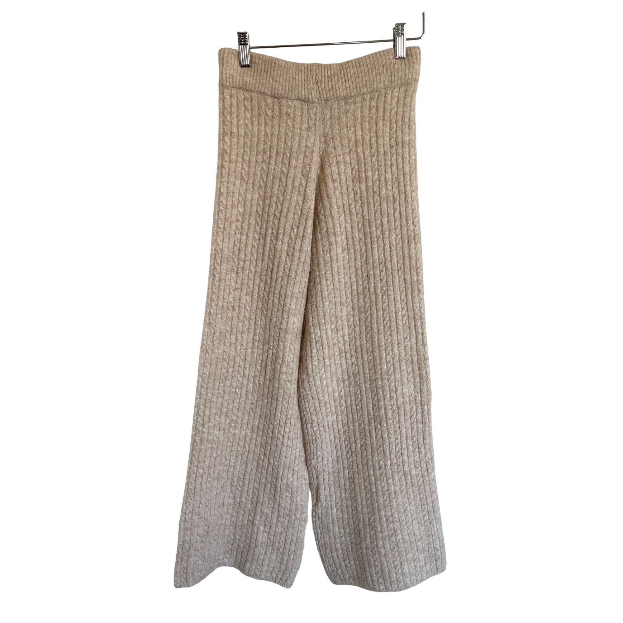 Zara Zara Beige Ribbed Cable Knit Cozy Wide-Leg Pants Size 27" / US 4 / IT 40 - 3 Thumbnail
