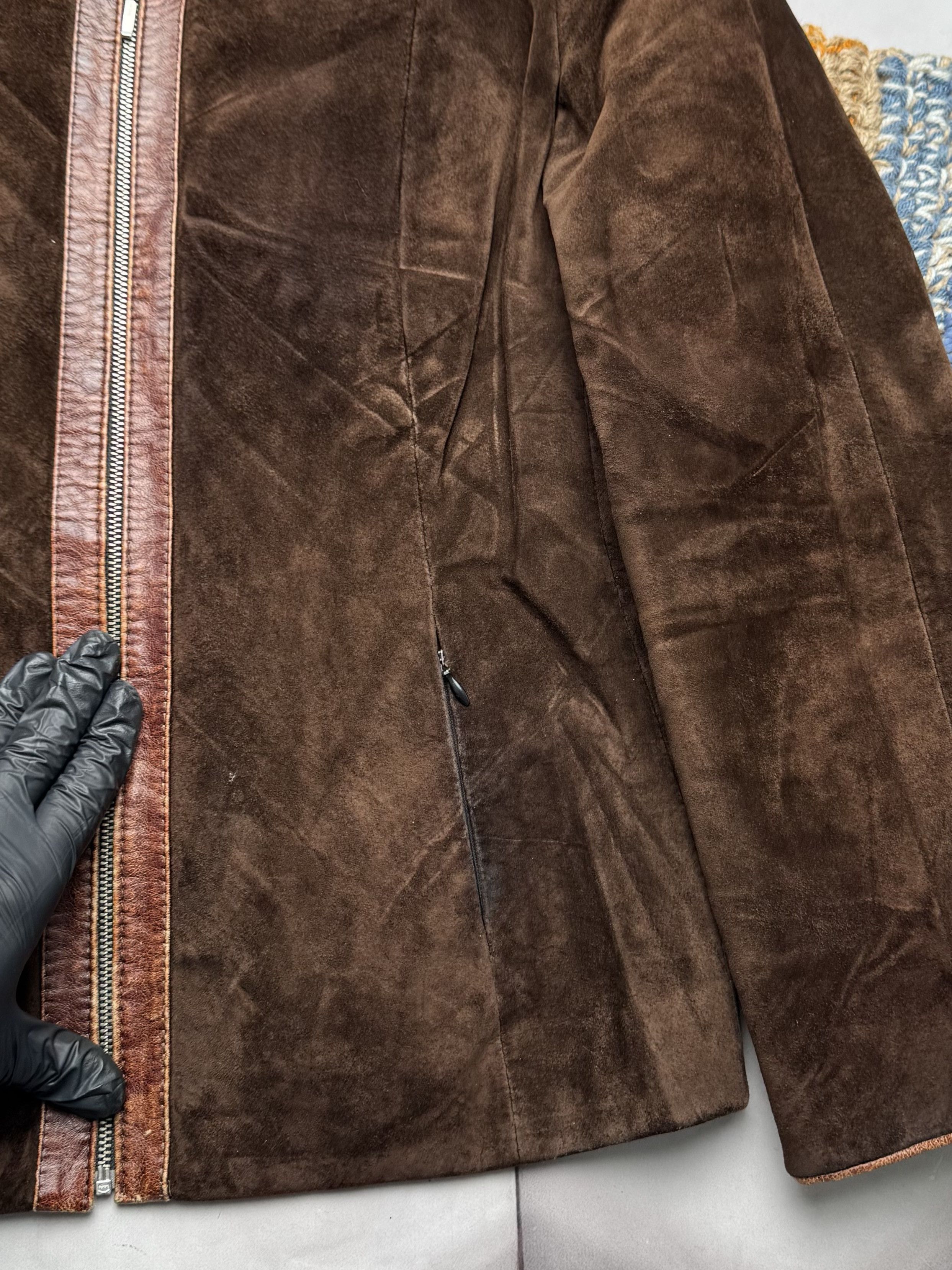 Vintage Vintage Brown Suede Leather Jacket Vintage Zip Up (E4) Size L / US 10 / IT 46 - 3 Thumbnail