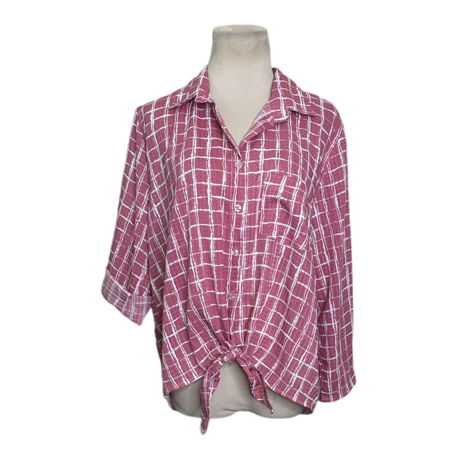 REVOLVE Jon & Anna pink plaid buttoned front tie shirt size Large Size L / US 10 / IT 46 - 1 Thumbnail