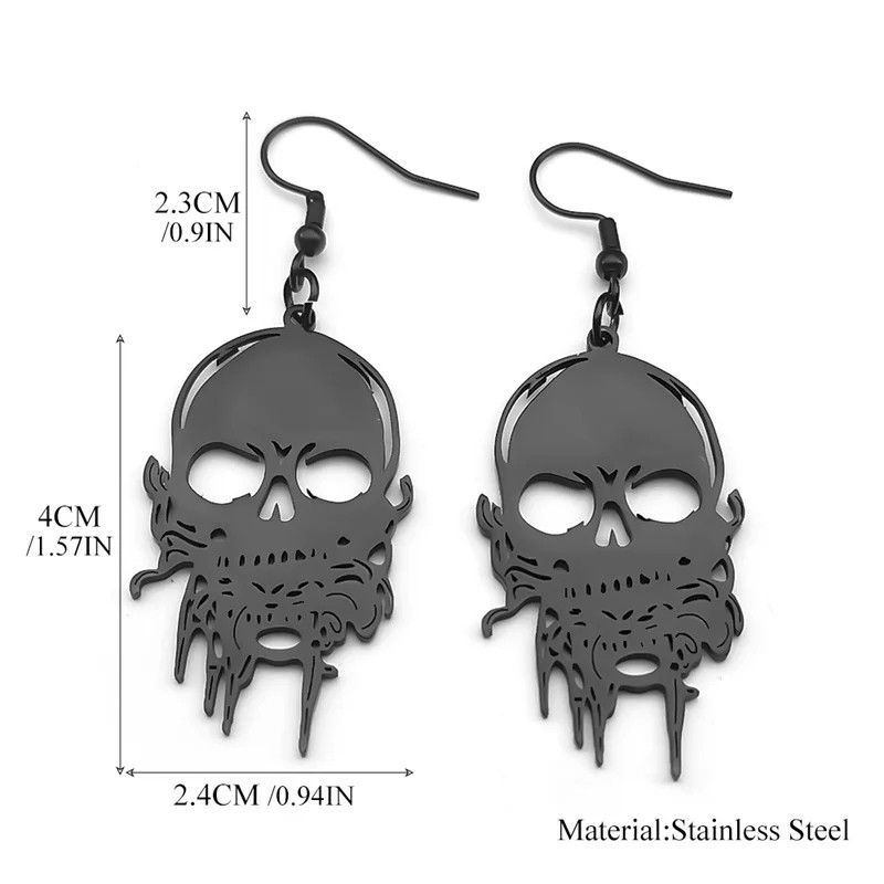 Jewelry Halloween Black Skull Drop Earrings Jewelry Gift Size ONE SIZE - 6 Thumbnail