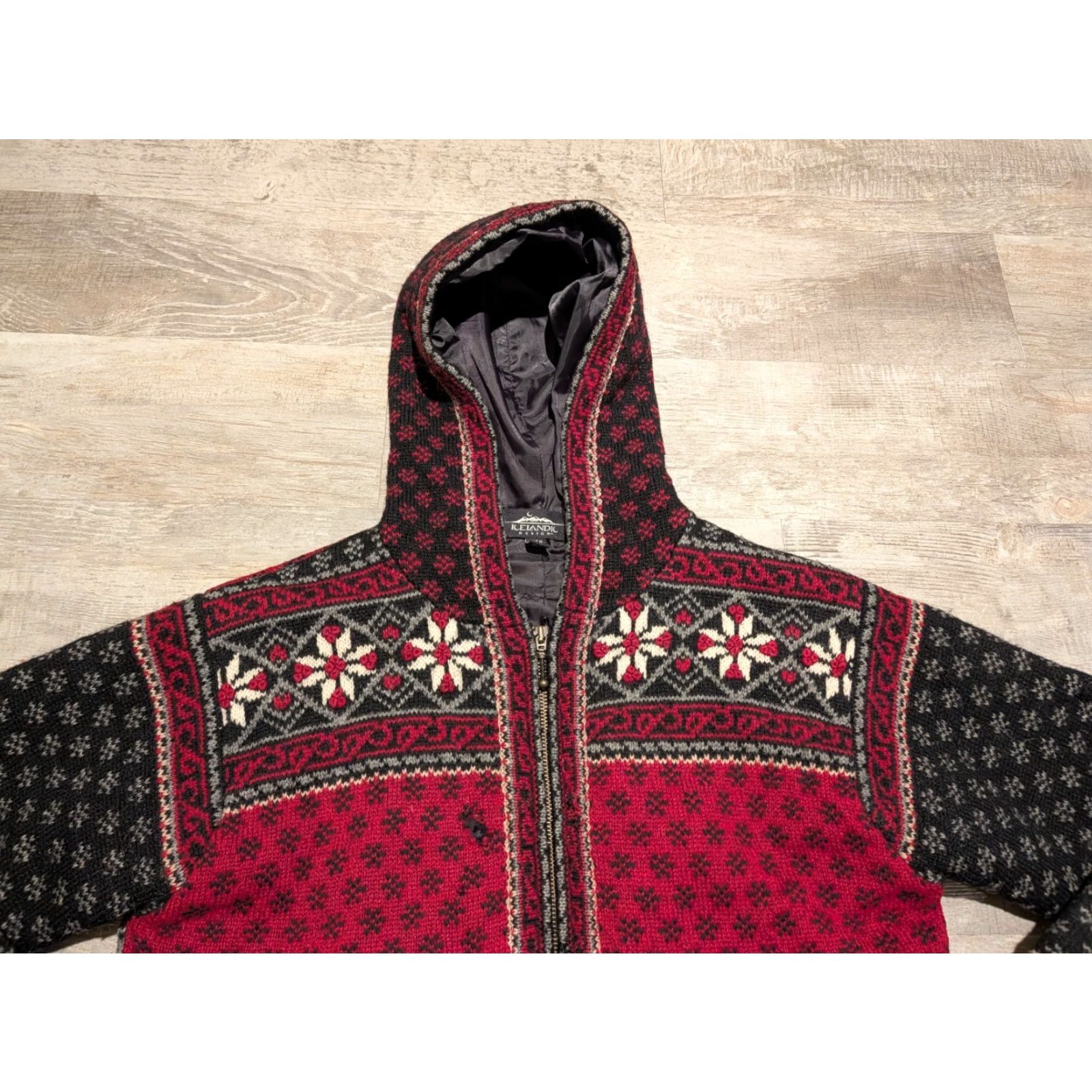 Vintage VINTAGE Icelandic Design Wool Full Zip Lined Hooded Jacket Womens M Red Fair Isle Wool Jacket - Designer, Casual, Travel, Short Sleeve? Size M / US 6-8 / IT 42-44 - 2 Thumbnail