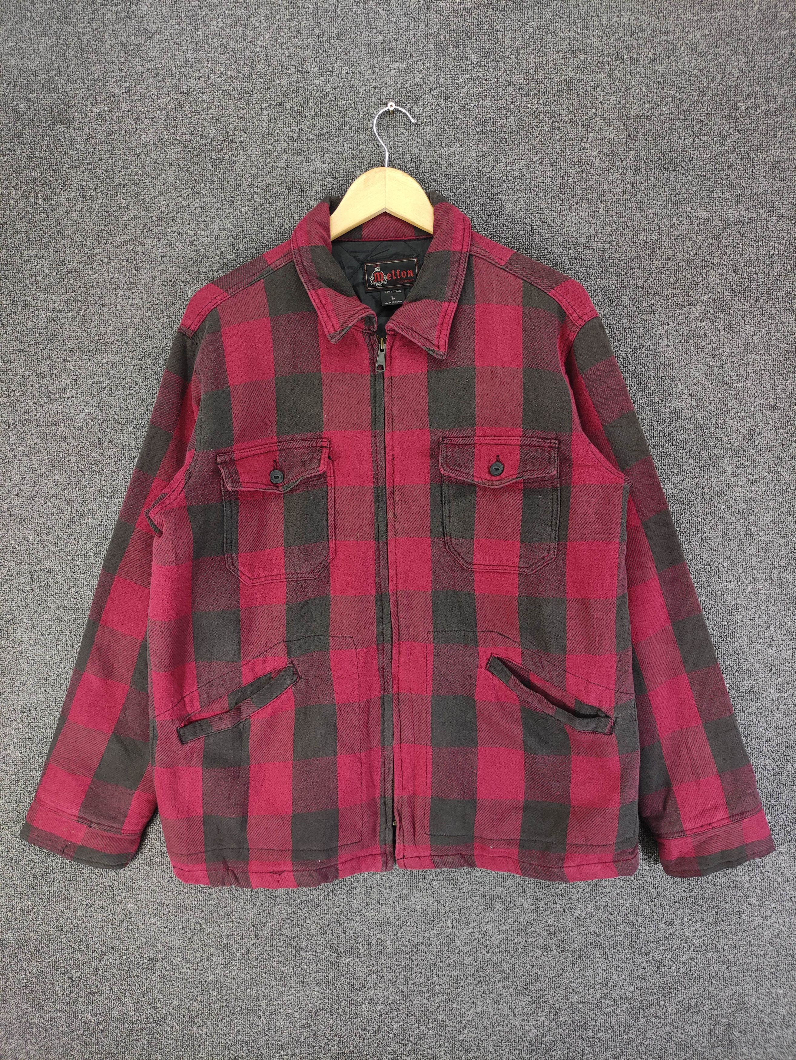 Japanese Brand Vintage Melton Shadow Plaid Jacket Zipper Size US L / EU 52-54 / 3 - 1 Thumbnail