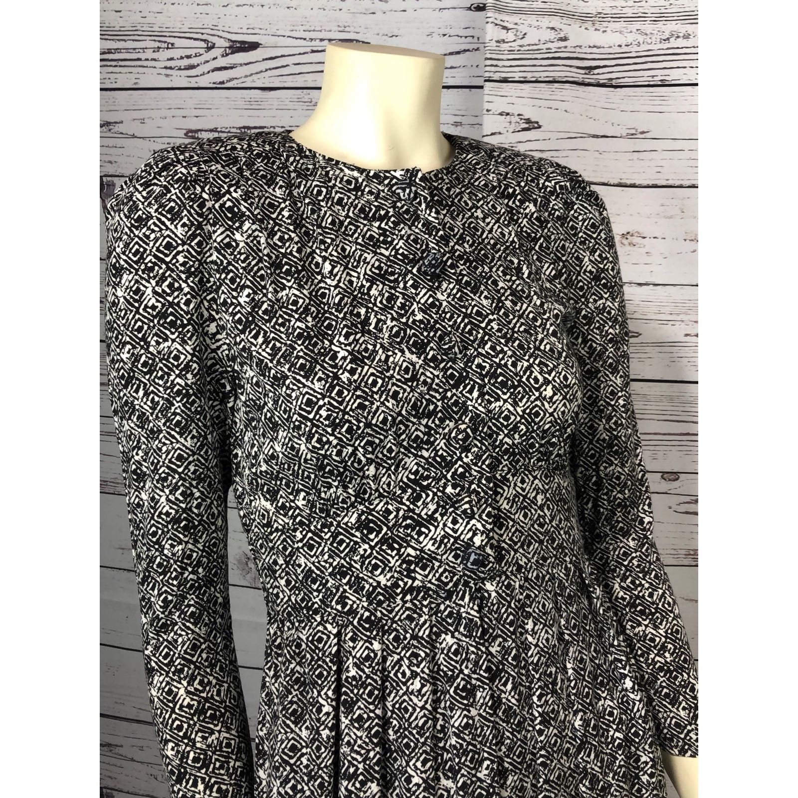 Vintage VTG Karin Stevens black & white patterned pleated dress 4 p Size S / US 4 / IT 40 - 3 Thumbnail