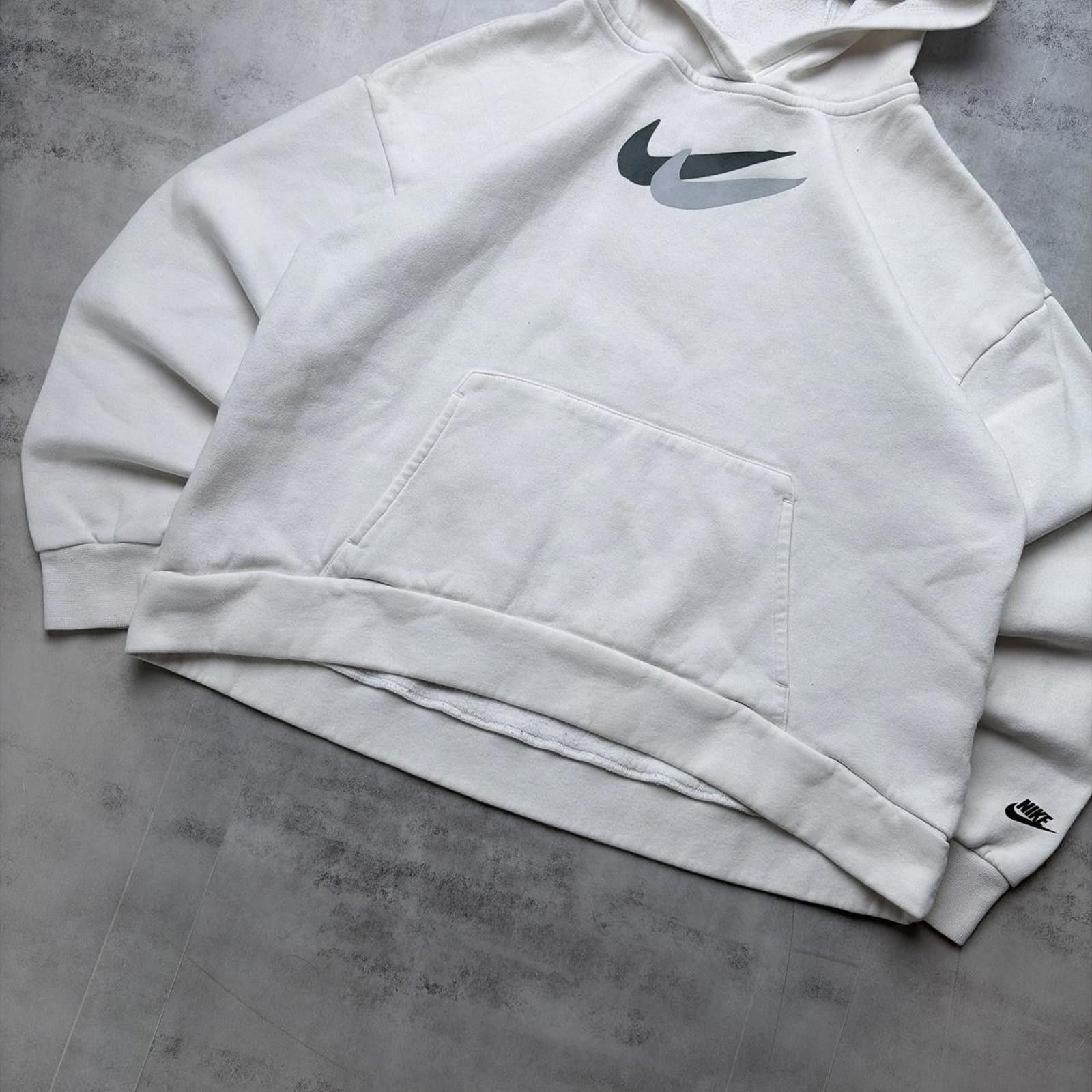 Nike Y2K White Nike Middle Swoosh Boxy Skater Hoodie Size L / US 10 / IT 46 - 4 Thumbnail