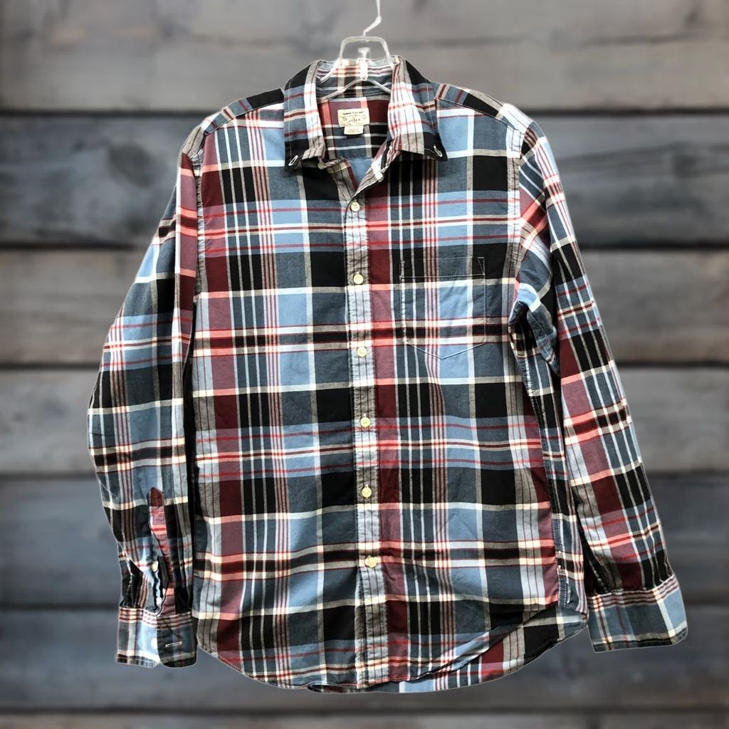 J.Crew VINTAGE J. Crew Summer Plaid Shirt Mens S Long Sleeve Blue Red Cotton Lightweight Size US S / EU 44-46 / 1 - 1 Thumbnail
