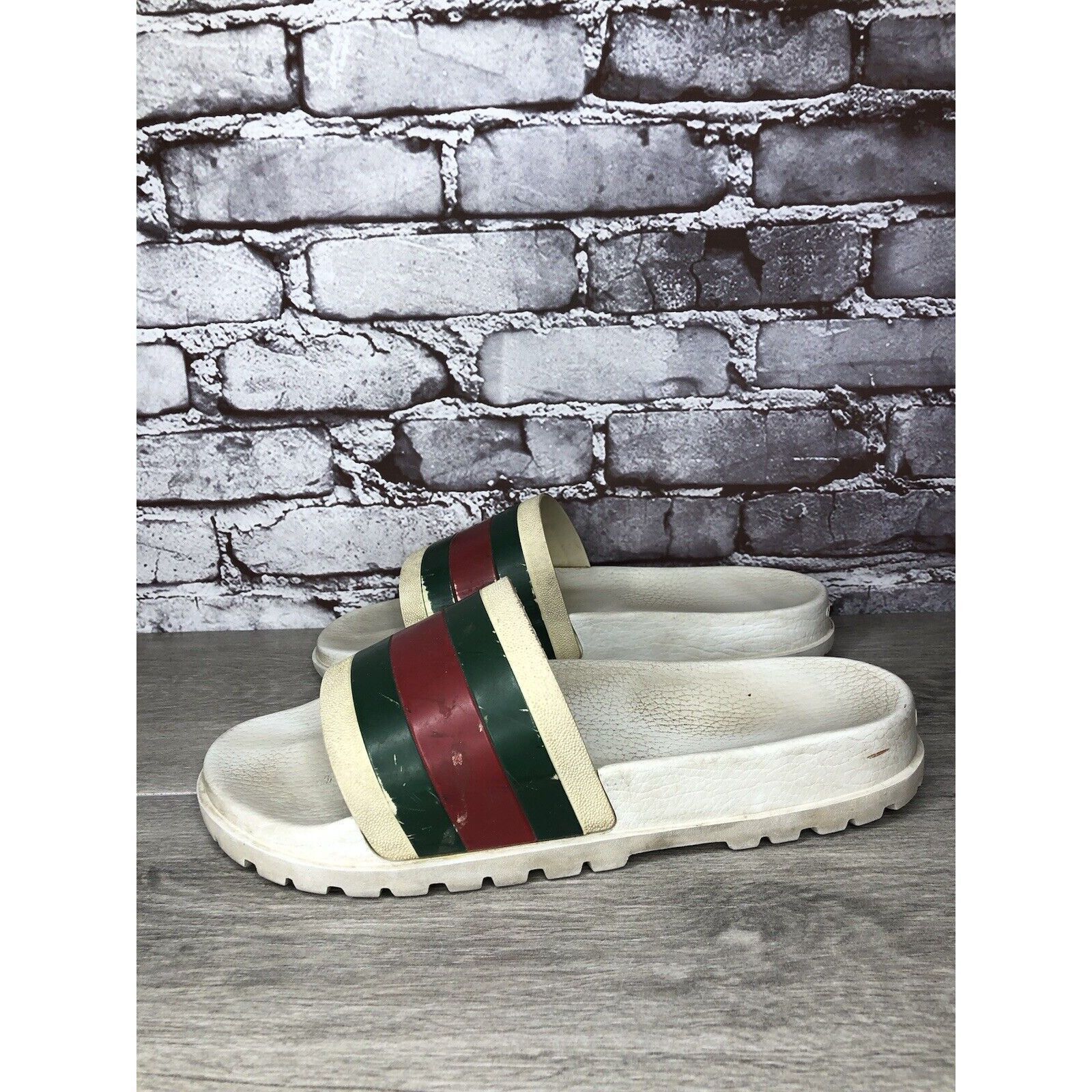 Gucci GUCCI Web White Rubber Logo Casual Slides Designer Sandals M Size US 11 / EU 44 - 17 Thumbnail