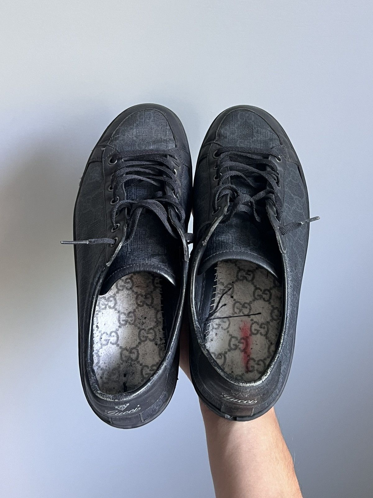 Gucci Gucci Vintage Monogram Graphite GG Leather Sneakers Size US 9.5 / EU 42-43 - 13 Thumbnail