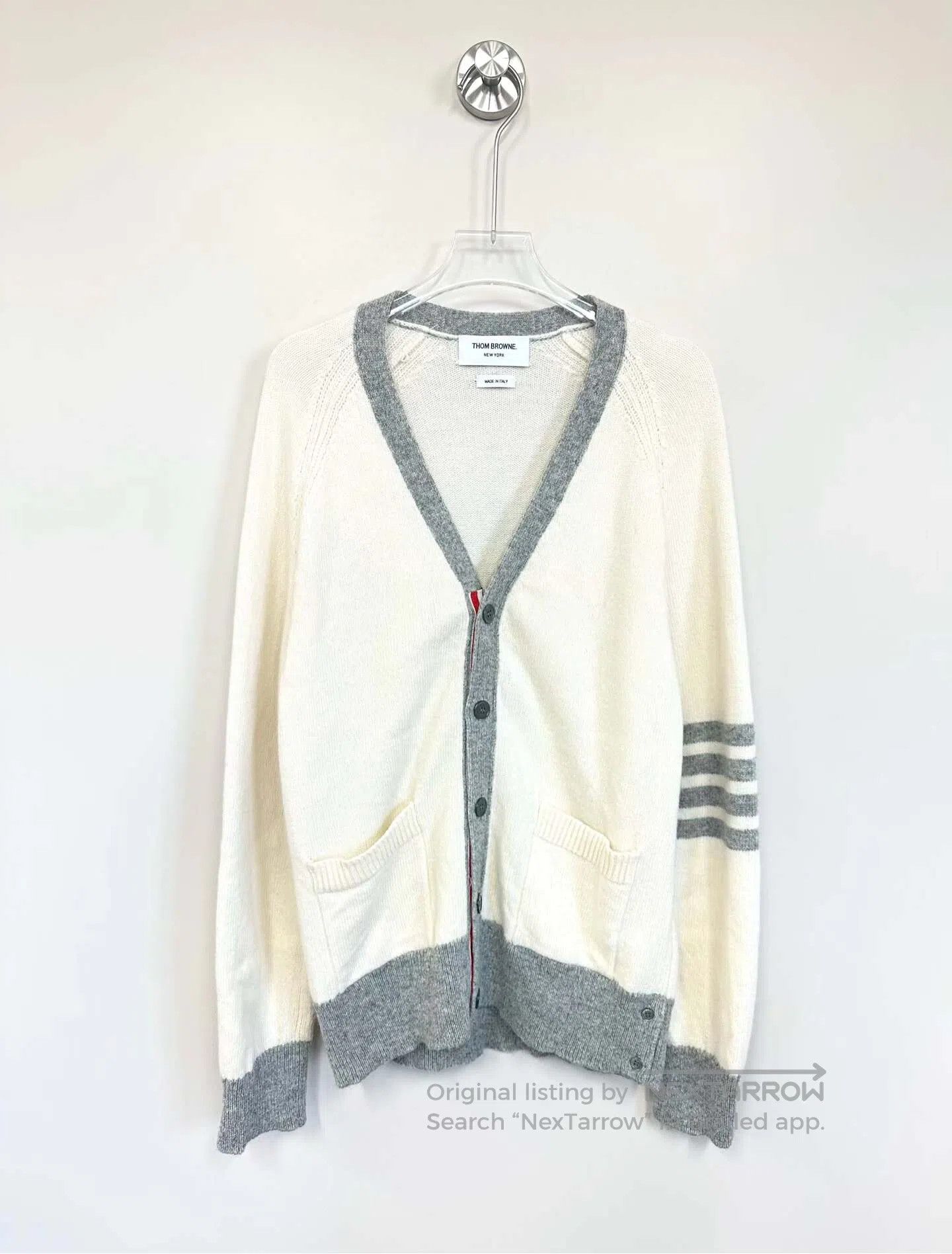 Thom Browne Thom Browne White and grey color block classic four-stripe Size S / US 4 / IT 40 - 1 Thumbnail