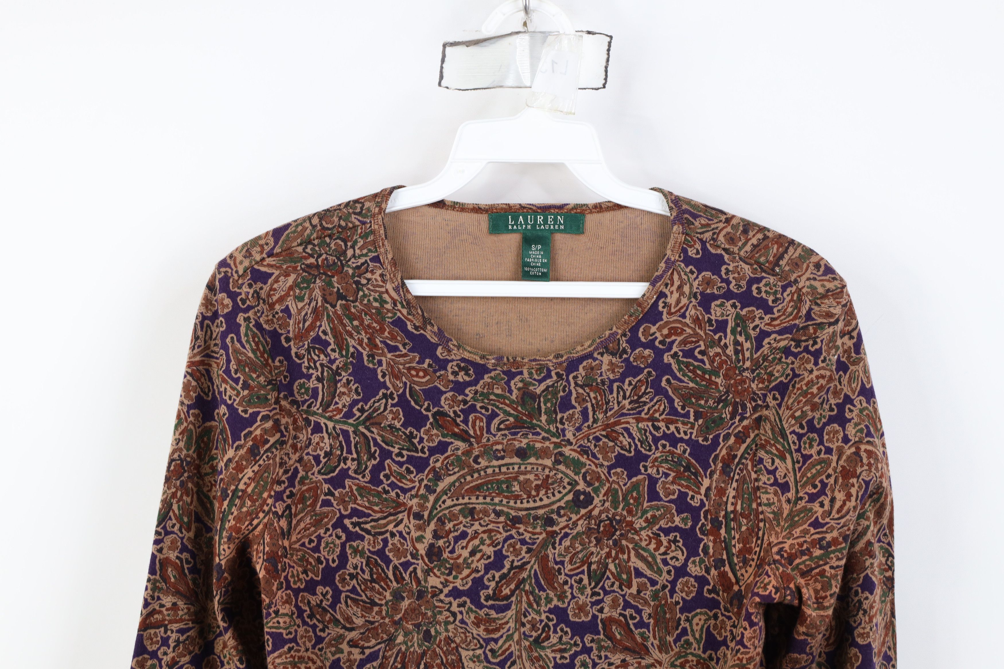 Ralph Lauren Vintage 90s Ralph Lauren Flower Ribbed Long Sleeve T-Shirt Size S / US 4 / IT 40 - 2 Thumbnail