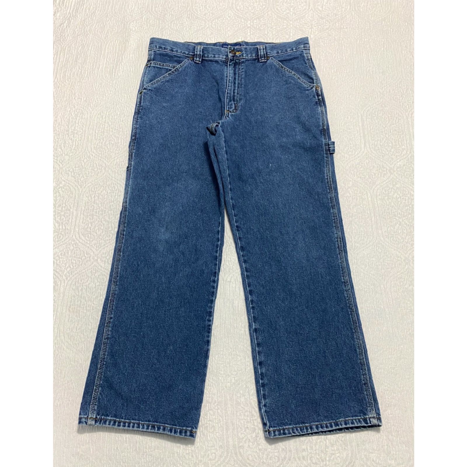 Vintage Falls Creek Mens Jeans Size 34x30 Blue Wide-Leg Straight Carpenter Denim Cotton 5-Pocket Mens Regular 34in Inseam Blue Jeans Size US 34 / EU 50 - 2 Thumbnail