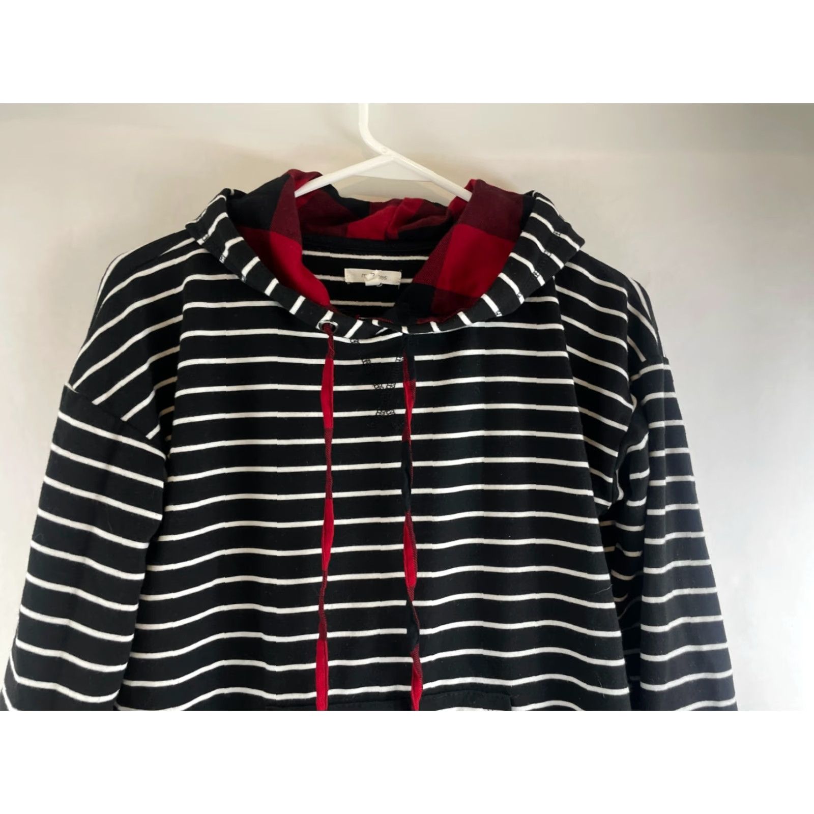 Vintage Maurices Hoodie Women’s Small Black White Stripe Fleece Lined Buffalo Check Pullover Activewear Size S / US 4 / IT 40 - 3 Thumbnail