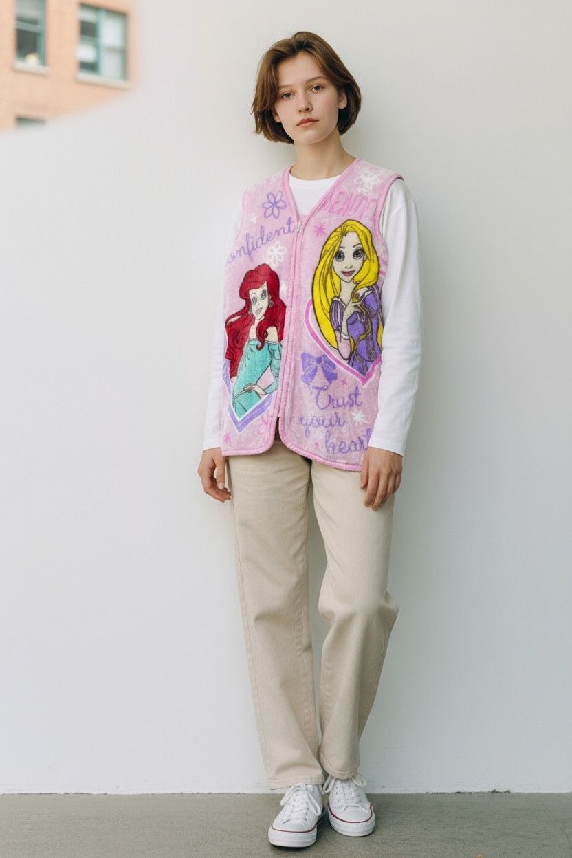 Disney DOPE❤️Vintage Disney PRINCESS Character Fluffy Fleece Vest Size US S / EU 44-46 / 1 - 3 Thumbnail