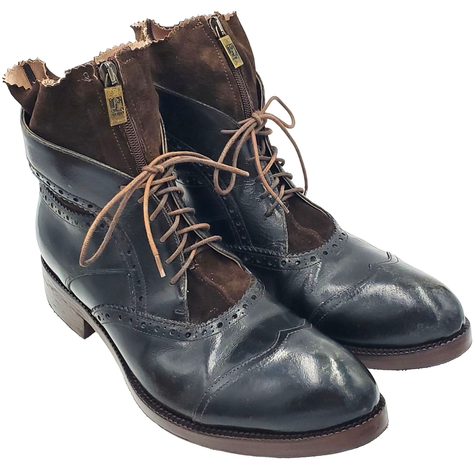 image of Italy Jo Ghost Combat Boots Men's 7 Us Black Brown Leather