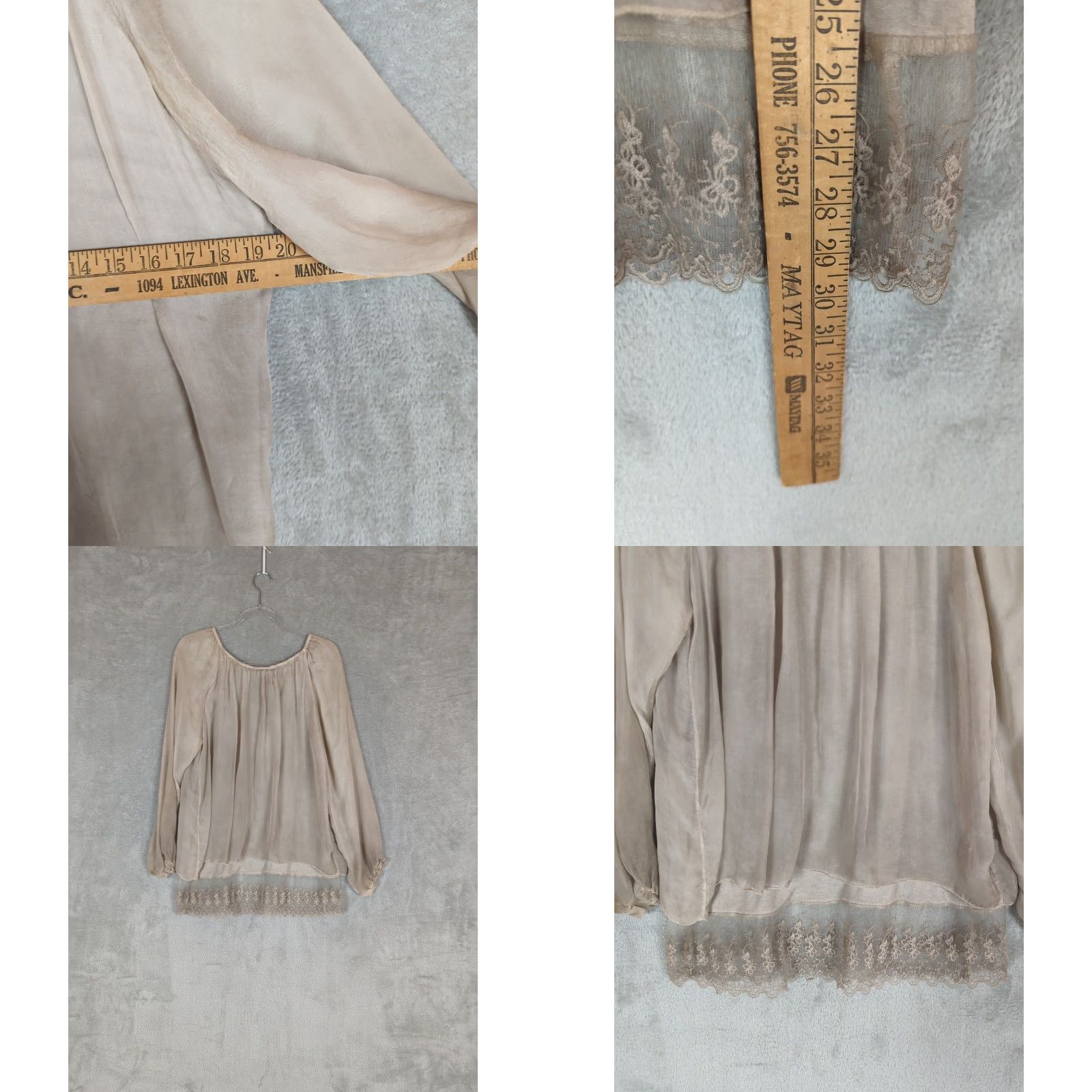 Vintage Amanti Blouse Shirt Women S Beige Silk Lace Sheer Tunic Puff Sleeve Bohemian 90s? Size S / US 4 / IT 40 - 8 Thumbnail