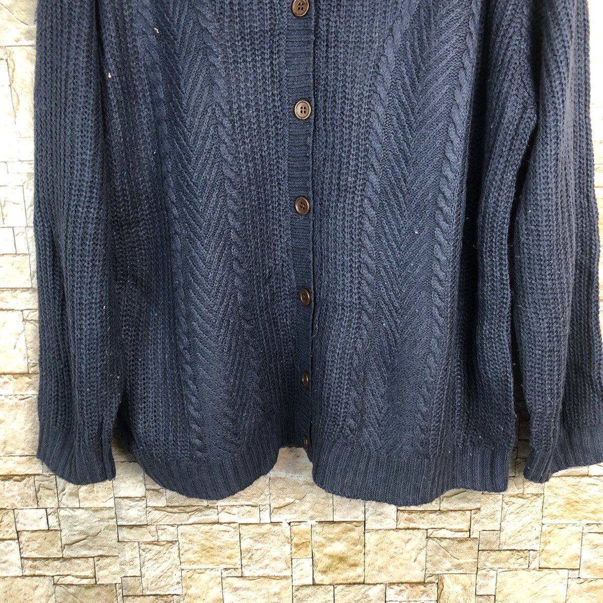 Japanese Brand More Planta Dark Blue Patterned Cardigans #A751 Size L / US 10 / IT 46 - 6 Thumbnail
