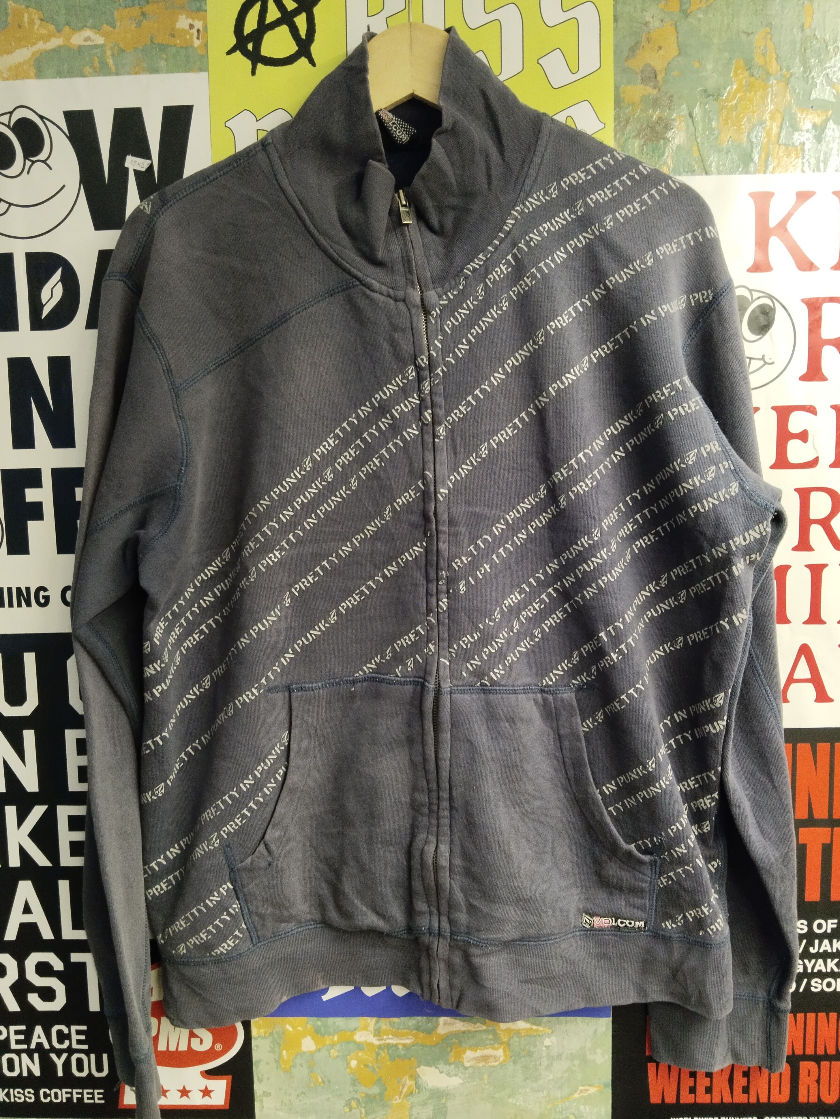 image of Skategang x Vintage Volcom Pretty In Punk Full Zip Sweater in Navy, Men's (Size Medium)
