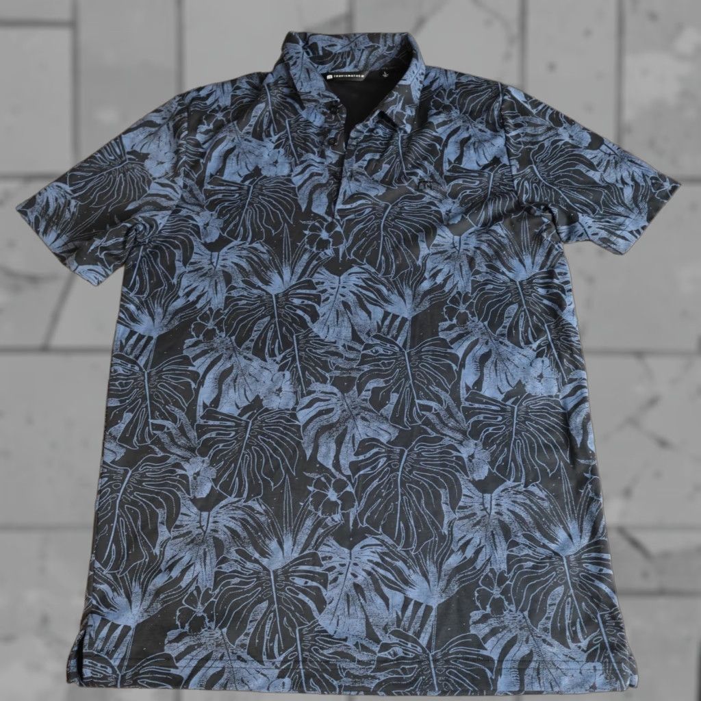 TravisMathew Travis Mathew Polo Shirt Large Black Floral Monstera Deliciosa All Over Print Mens Size US L / EU 52-54 / 3 - 1 Thumbnail