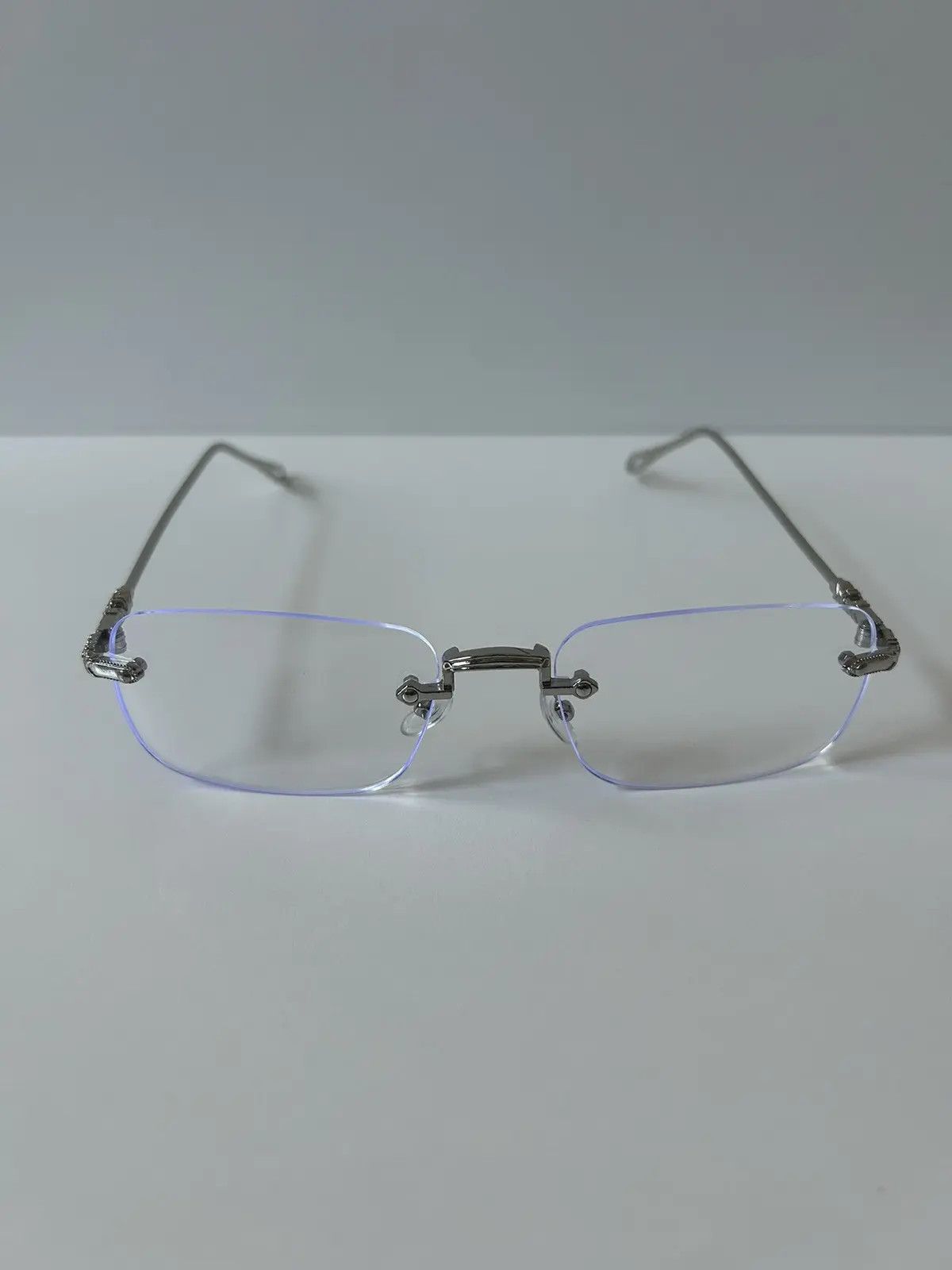 Japanese Brand × Vintage 90s Y2K style silver cross rimless blue tint lux glasses Size ONE SIZE - 2 Thumbnail