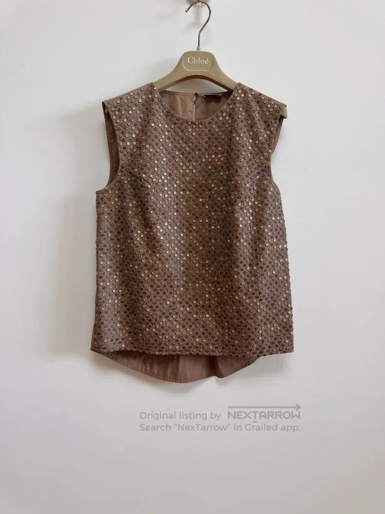 Brunello Cucinelli Brunello Cucinelli Brown Sequined Sleeveless Top Size S / US 4 / IT 40 - 1 Thumbnail
