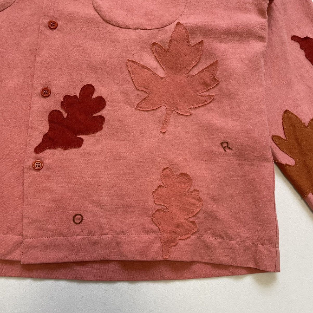 Story Mfg. Pink Linen ‘Leaf Patch Details’ Shirt Size US M / EU 48-50 / 2 - 11 Thumbnail