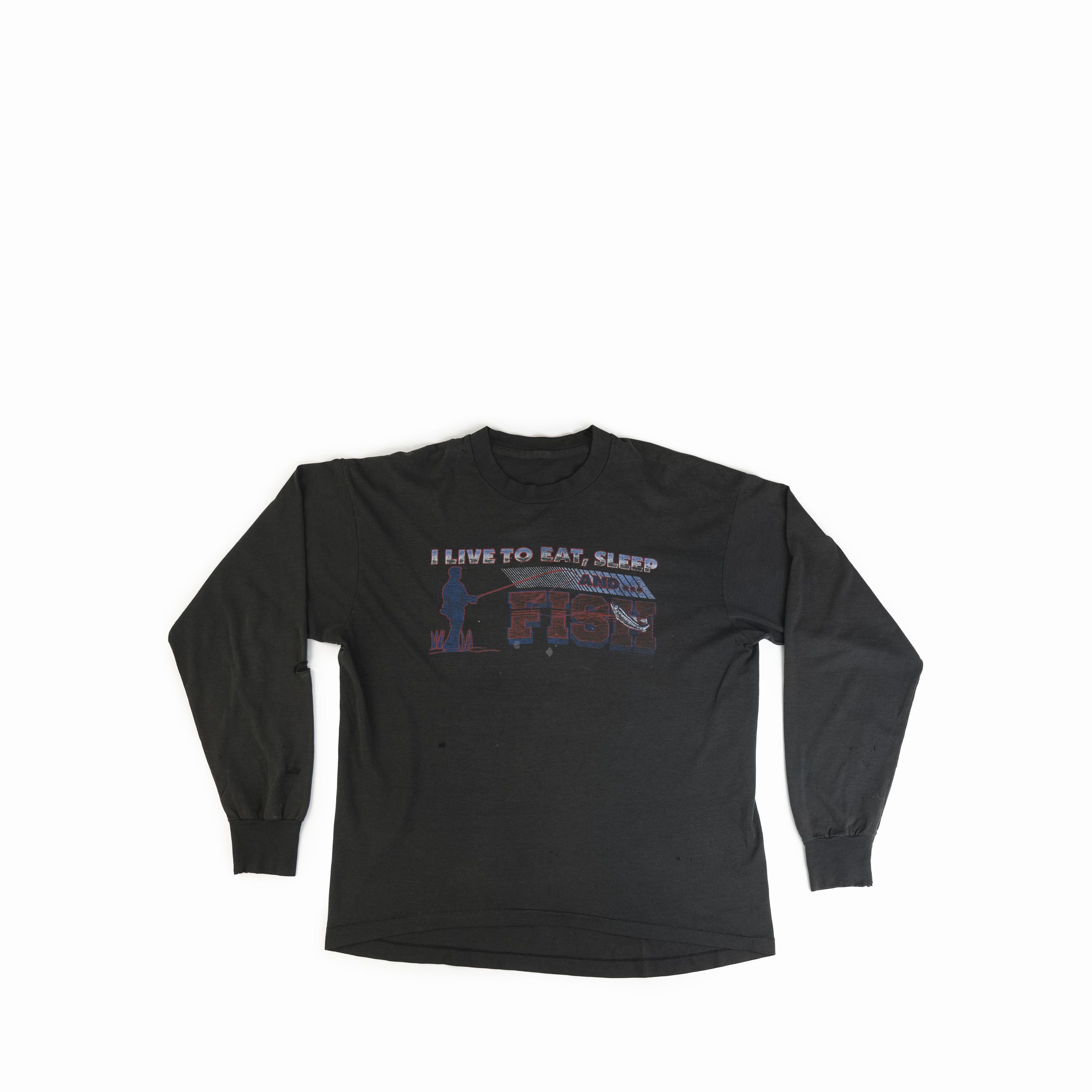 Vintage Vintage 1990's I Live To Eat, Sleep And Fish Tee Shirt Size US XL / EU 56 / 4 - 1 Thumbnail