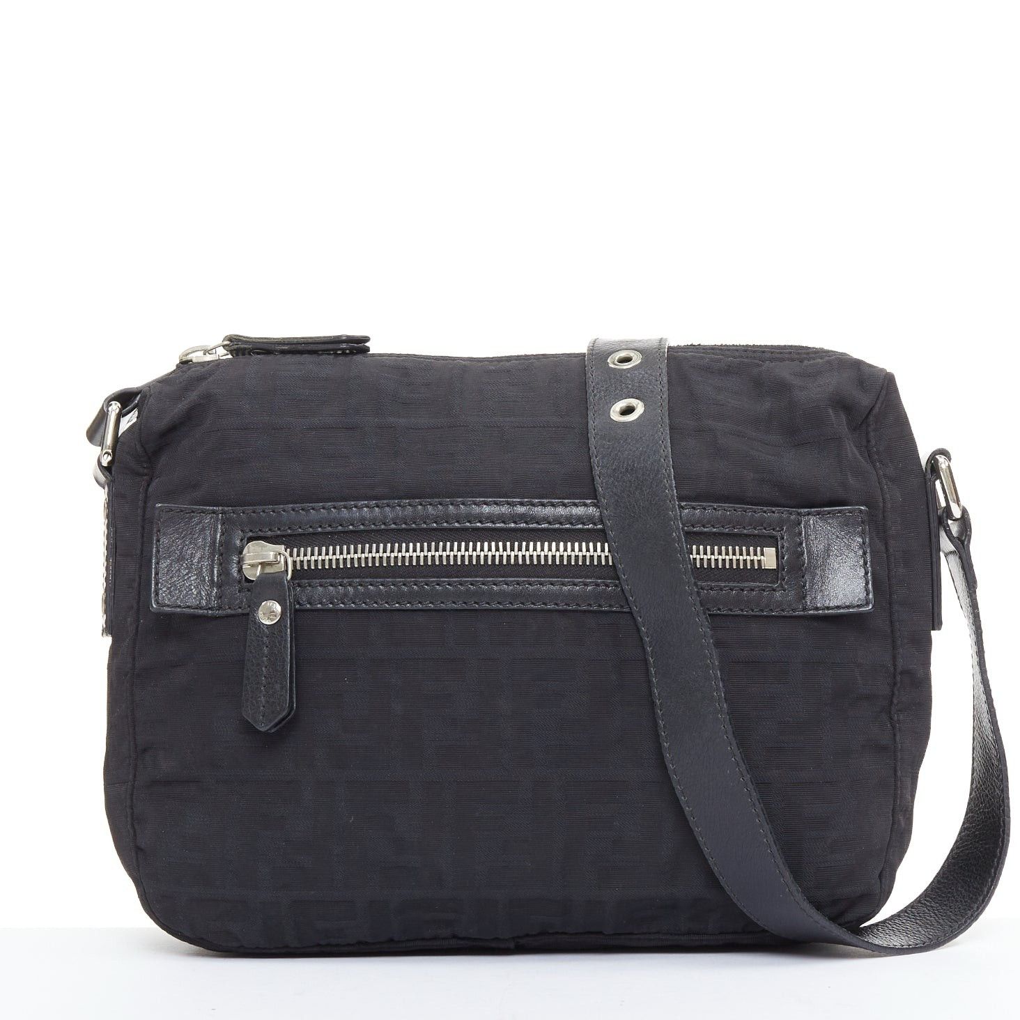 Fendi FENDI Vintage black FF Zucca monogram leather trim crossbody messenger bag Size ONE SIZE - 1 Thumbnail