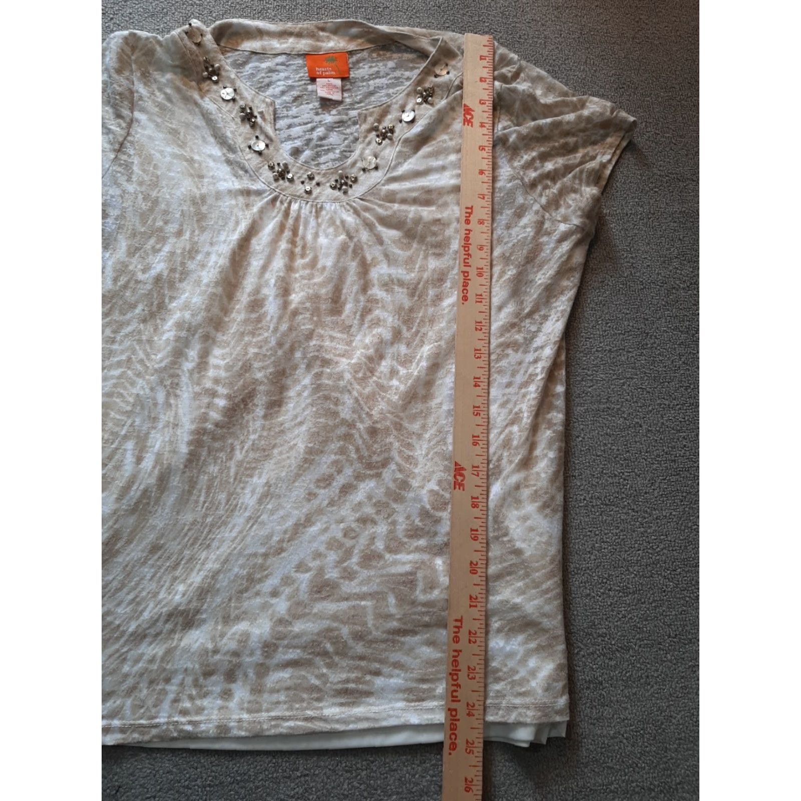 Vintage Heart Of Palms Shirt Womens Large L Beaded neckline Short Sleeve Size L / US 10 / IT 46 - 4 Thumbnail